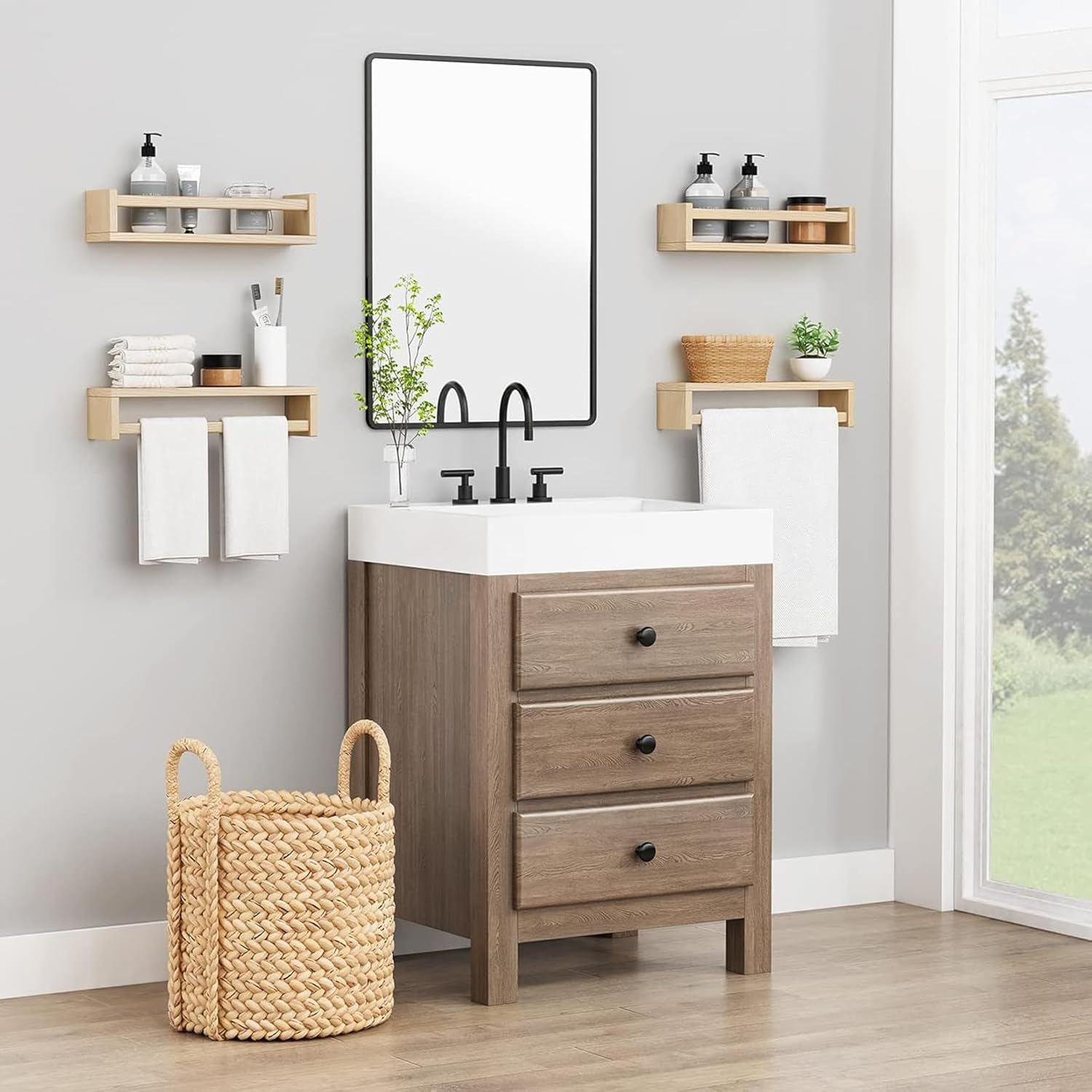 4-Pack Natural Wood Pine Wall-Mounted Kids Bookshelf, Minimalist Style, Versatile & Space Saving image number 2