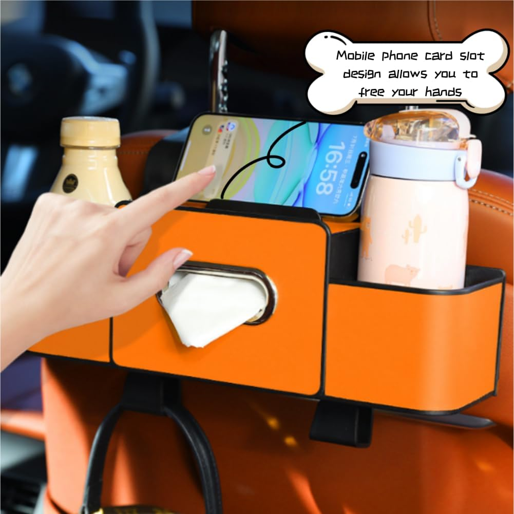 Raksonic Car Back Seat Organizer with 2 Cup Holders Multifunctional Car Seat Storage Box Tissue Box Mobile Phone Holder Hanging Storage Box with Hook Car Leather Storage Box 2-Pack（Black） image number 6