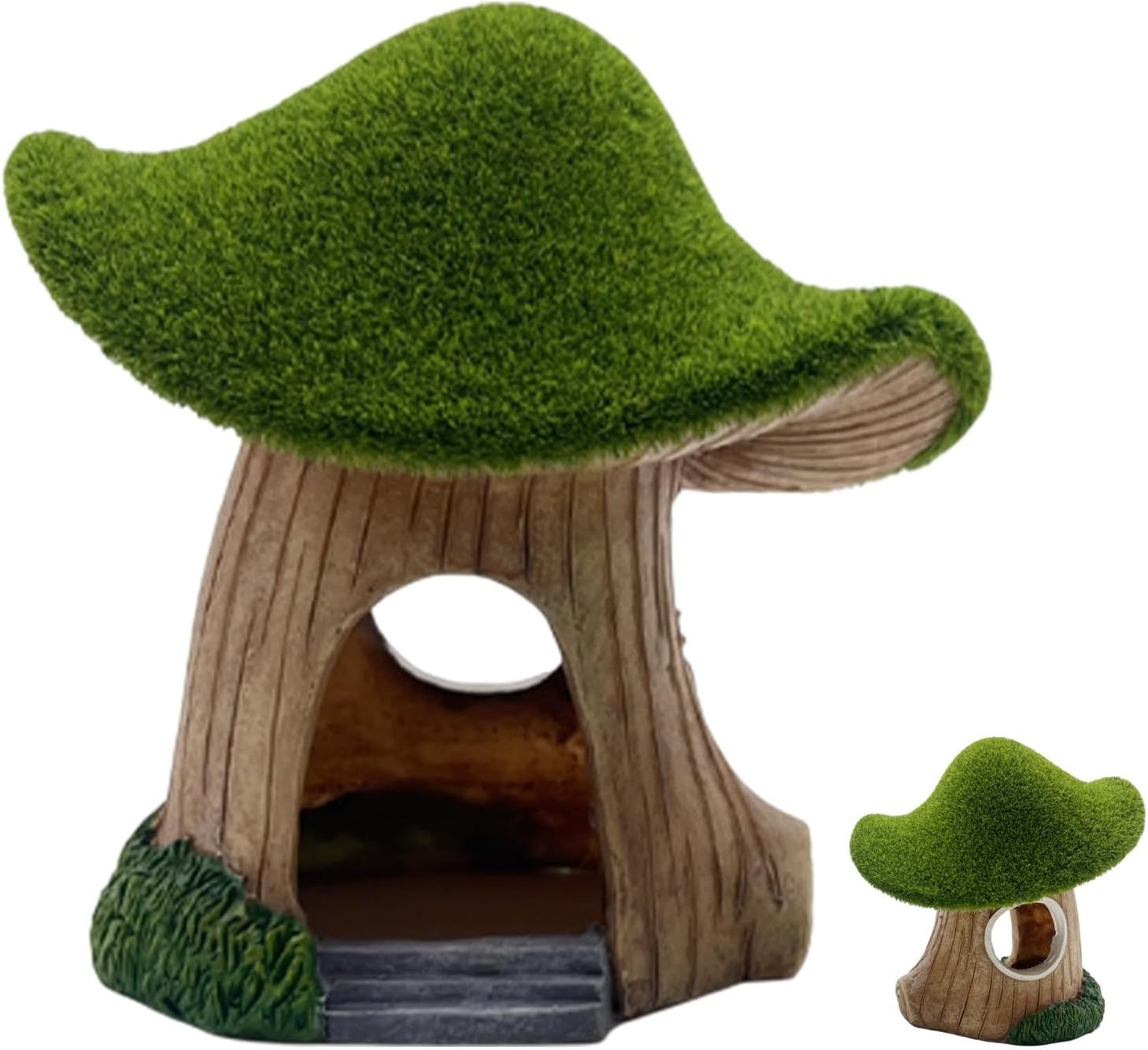 Hjatirace Fish Tank House | Mushroom Green Moss Aquarium House Cave - Fish Shelter Landscape Cave Decor for Live Fish, Pet Shrimp, Reptiles image number 4