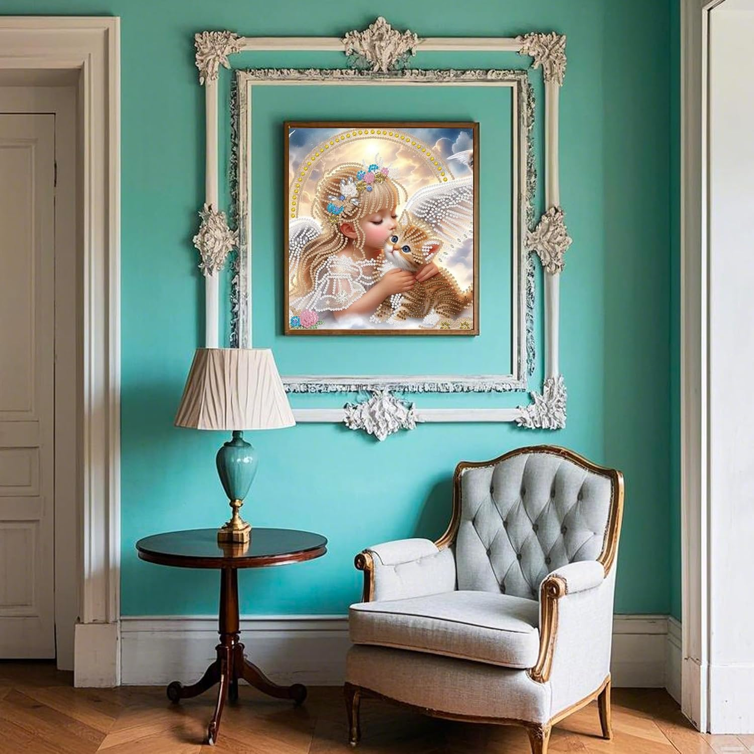 Diamond DIY Sticker Paintings Kits for Adults，5D DIY Crystal Diamond Point Painting with Crafts，Suitable for Beginners， Wall Decoration， Wife'S Gift，12&times;12 Inch/30&times;30 Cm, Animal (Girl & Cat)