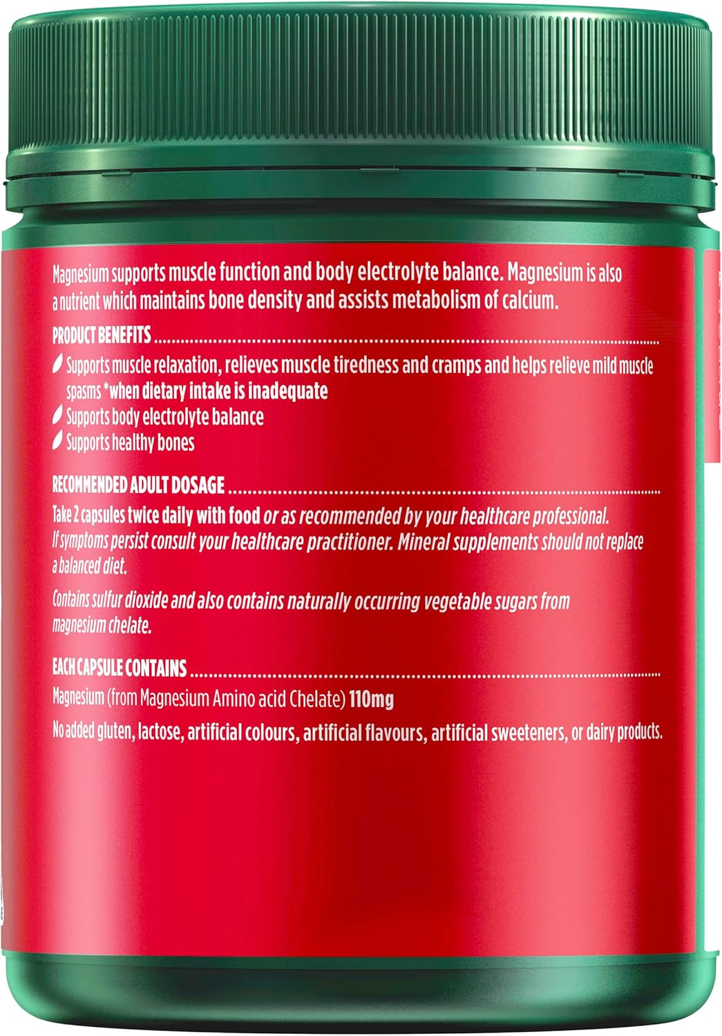 Nature'S Own Magnesium Chelate 500Mg Capsules 300-Relieves Muscle Cramps and Mild Muscle Spasms, Reduces Muscle Tiredness When Dietary Intake Is Inadequate-Aids Calcium Metabolism and Supports Bone Health image number 2