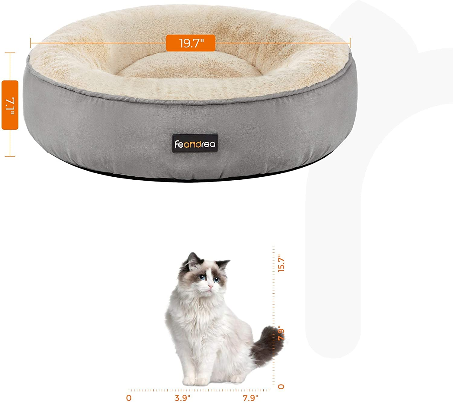 Feandrea Dog Bed, Donut Cat Bed, Washable Pet Sofa, Anti-Slip, Round, 50 Cm Dia., Light Gray PGW050G01 image number 2