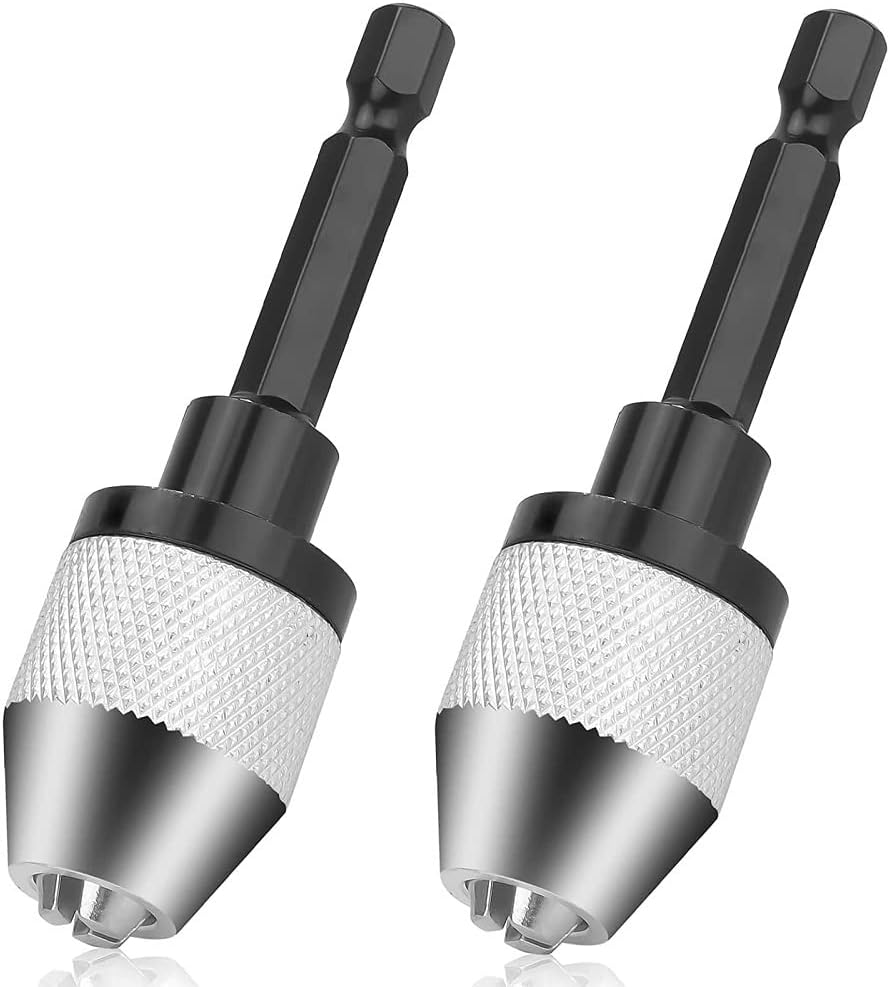 Fixinus 2 Pieces Keyless Drill Chucks - 1/4 Inch Hex Shank Drill Bit Adapter, Fast Change Converter Extension Screwdriver Drill Adapter for Impact Drill Tool, 0.3-6.5Mm image number 2