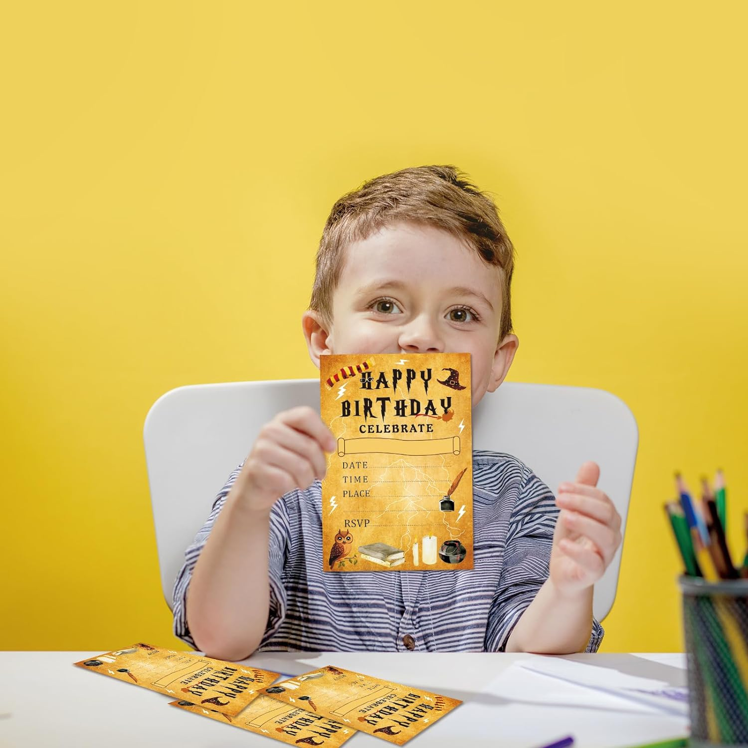 24 Pack Magical Wizards Birthday Invitations Wizards Party Invitation Cards, 24 Pcs Wizards Sticker Labels, 24 Pcs Envelopes Halloween Party Supplies for Kids Birthday Party Baby Shower image number 2