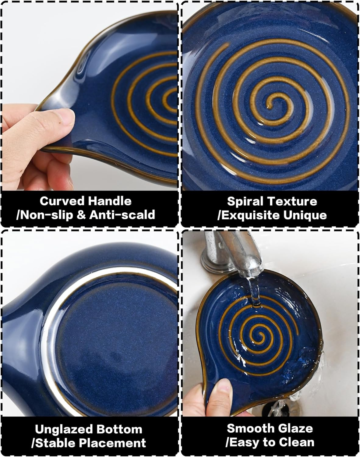 Spoon Rest for Kitchen Counter, Large Heat Resistant Spoon Holder for Stove Top Countertop, Utensil Rest for Cooking,Coffee Spoons, Spoons, Ladles, Spatulas, Tongs, Dishwasher Safe (Blue) - White image number 5