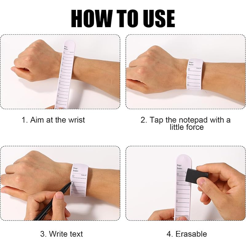 WADY 6 Pcs Reusable Erasable To-Do List Silicone Wrist Band,Waterproof Writable Nurse Reminder Bracelet with Ruler, 9.3 X 1.8" Wearable Notepad Slap Bracelet for Notes & Tasks image number 6