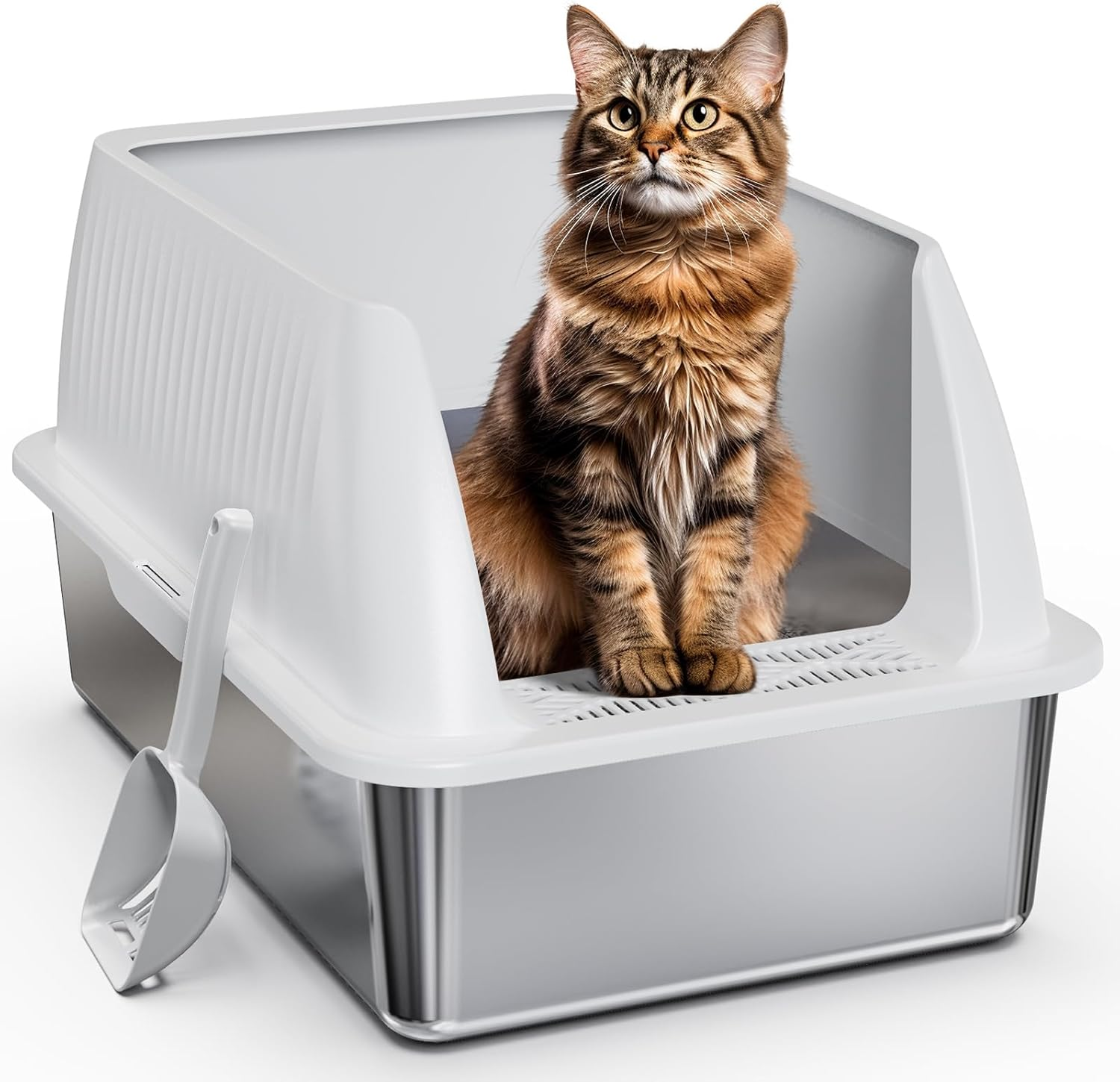 2024 Upgraded Stainless Steel Litter Box for Cats, Durable XXL Metal with Lid & Cat Litter Mat for Easy Cleaning - Designed for Maximum Convenience