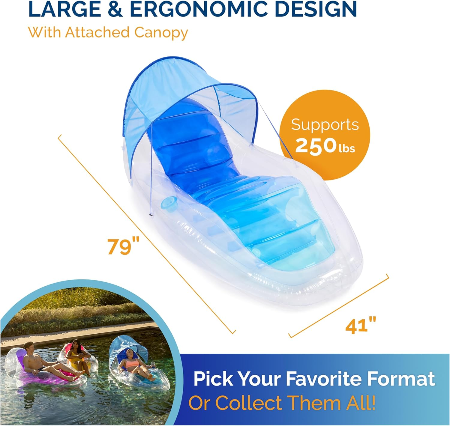 Swimways Dry Float Shadester Pool Float, Translucent Inflatable Recliner Chair for Adults with Fast Inflation, Canopy, Foot Rest and Cup Holder image number 5