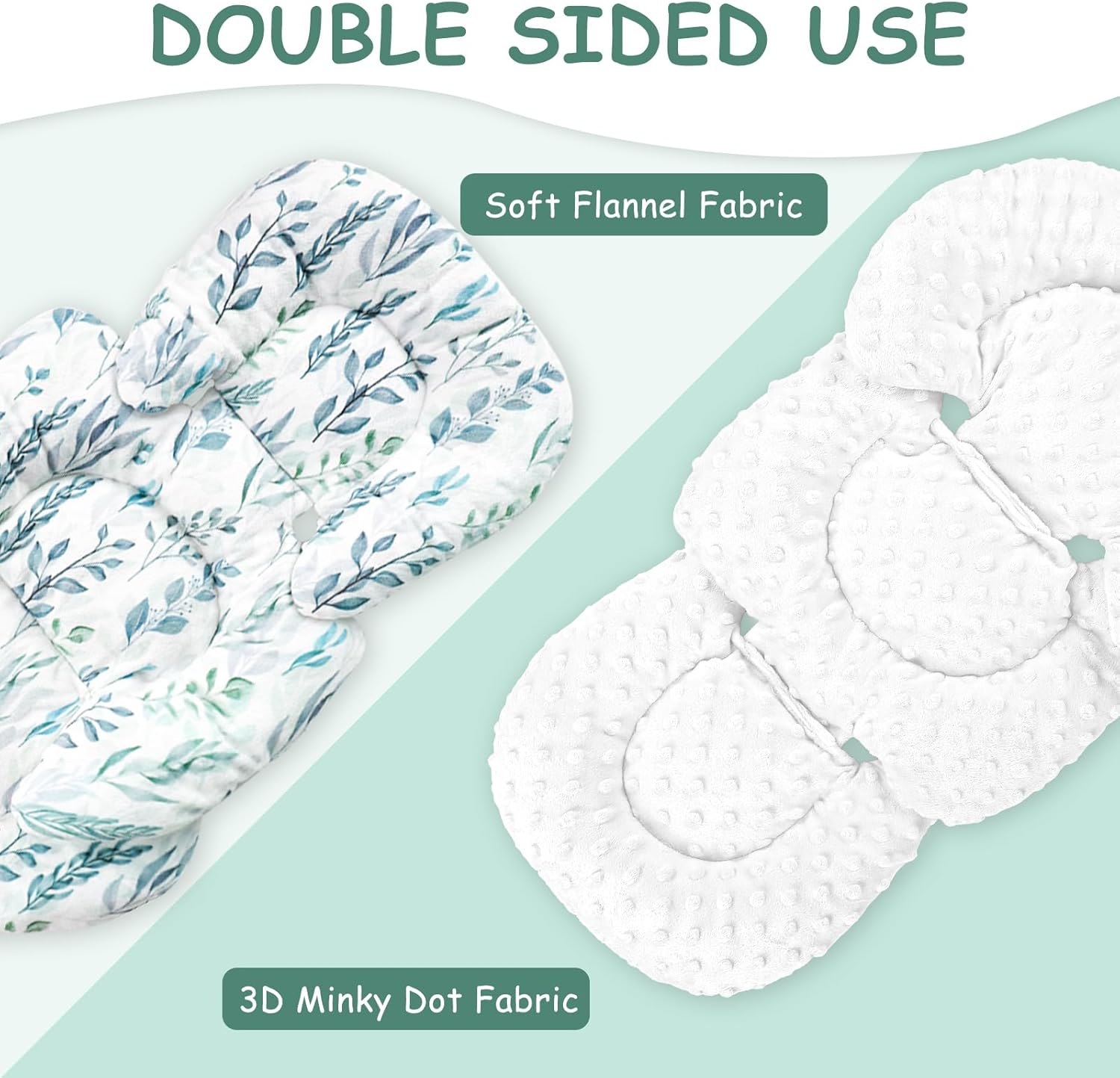 DILIMI Infant Car Seat Insert, Soft Baby Head Support with 2 Strap Paddings, Reversible Newborn Car Seat Cushion Insert for Stroller, Swing(Green Leaf) image number 3