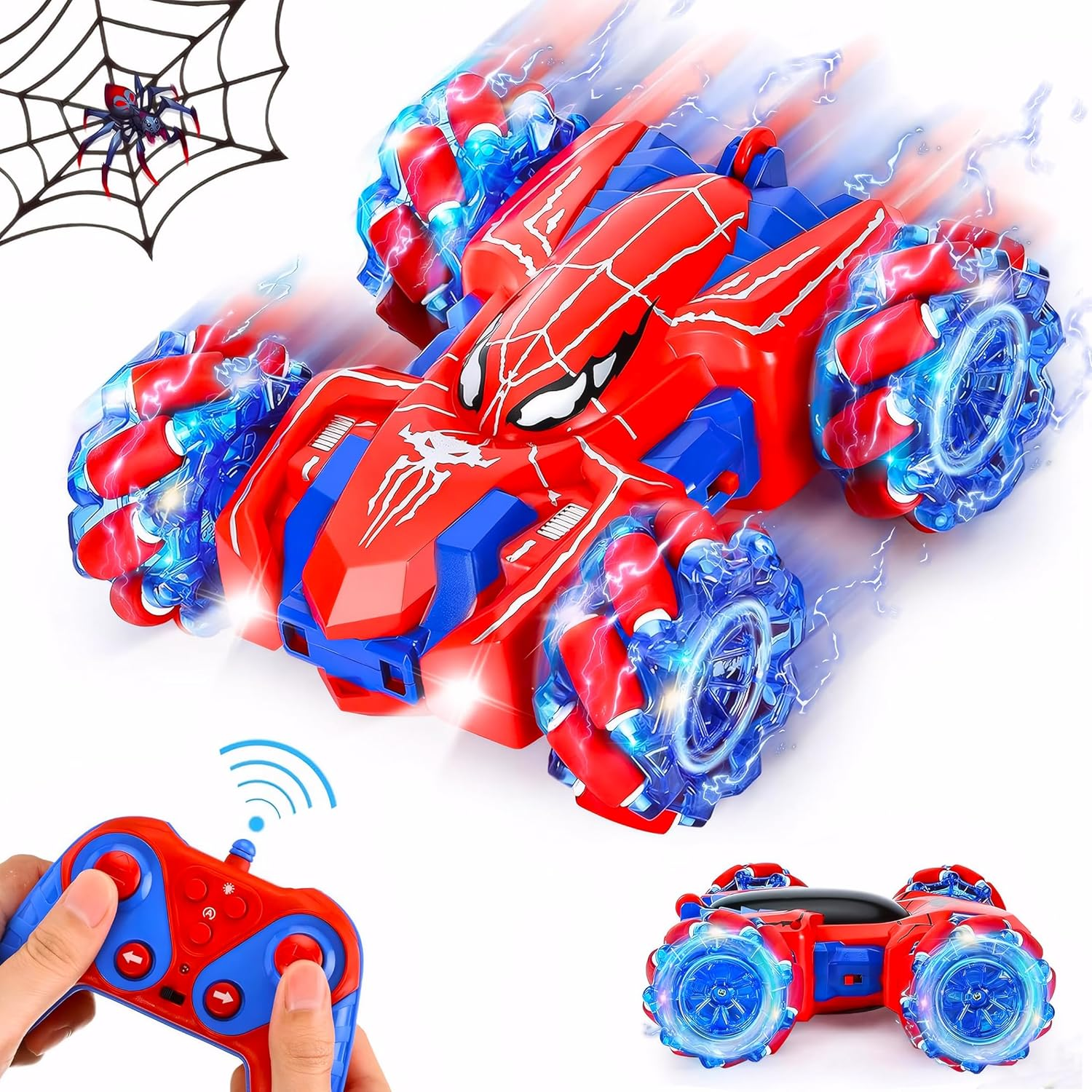 Spider Double Sided 4WD Off-Road 360&deg; Rotating Remote Control Stunt Car with Cool Light for Kids Age 3 5 6 7 8 image number 1