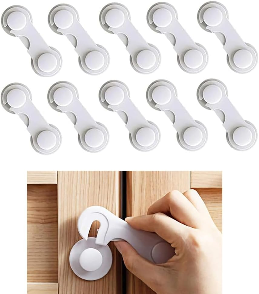 10 Pack Cabinet Locks for Babies, Uandhome Child Safety Locks Drawer Locks Baby Proofing Baby Cabinet Safety Latches Kitchen System with Strong Adhesive Tape image number 1
