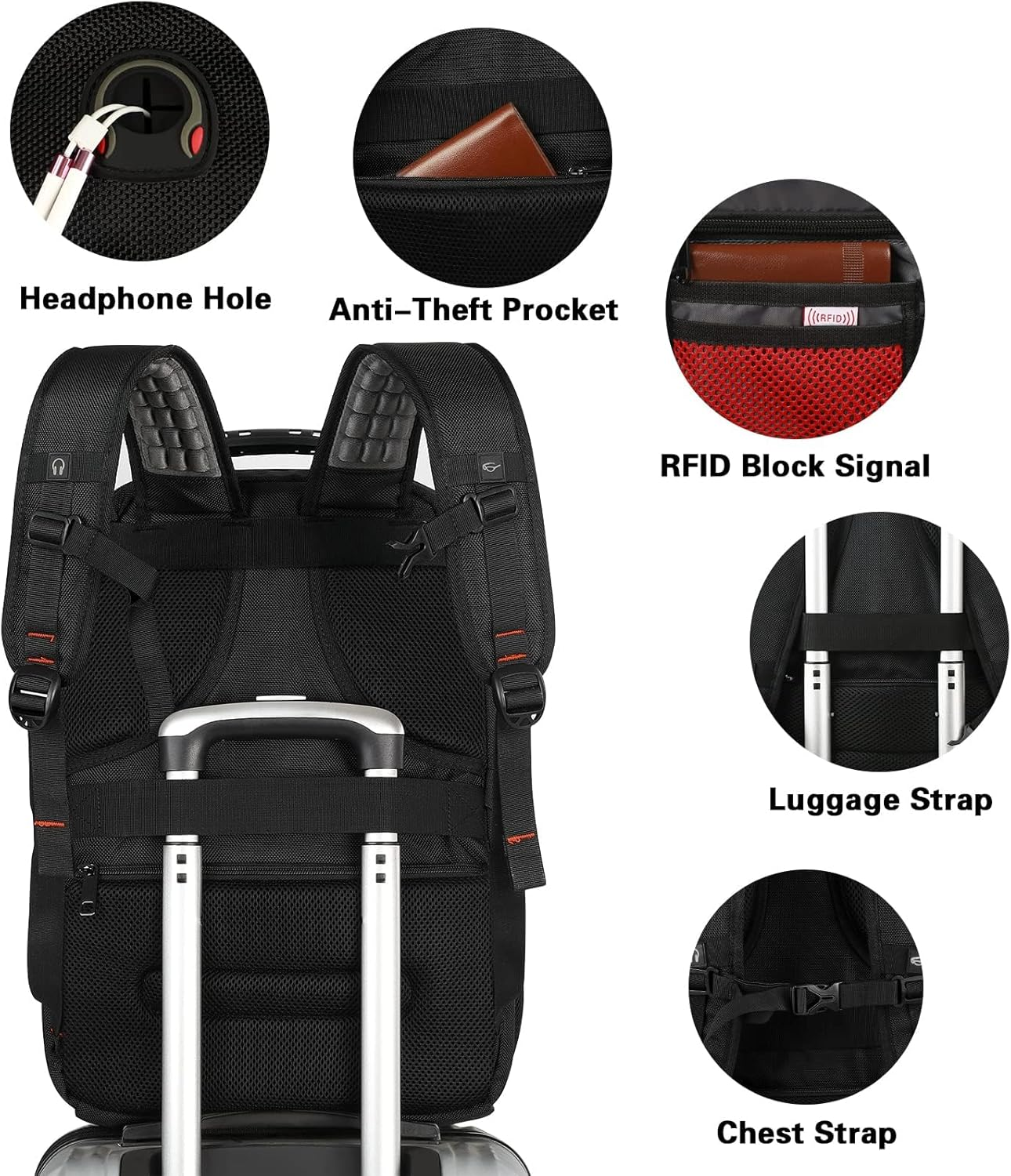 Travel Laptop Backpack, Extra Large Bookbag for Men Women,Basketball Backpack with USB Charging Port RFID anti Theft TSA Approved,College Student Bag Fits 17 Inch Computer Notebook image number 3