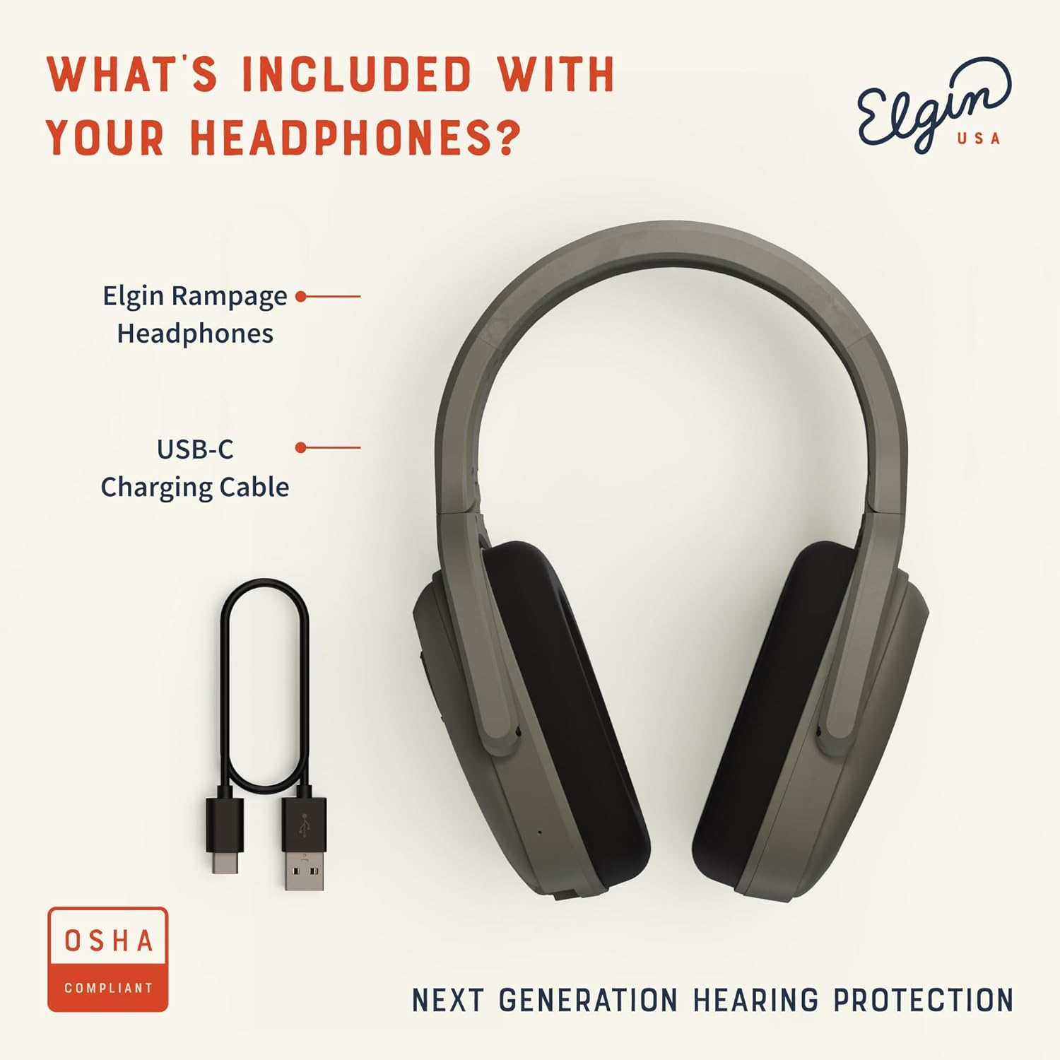 Elgin Rampage Bluetooth Hearing Protection Headphones, OSHA Compliant 25 Db Noise Reduction Safety Ear Muffs with Noise Cancelling Mic, 40+ Hour Battery, Ear Pro for Work, Lawn Mowing, Construction image number 1