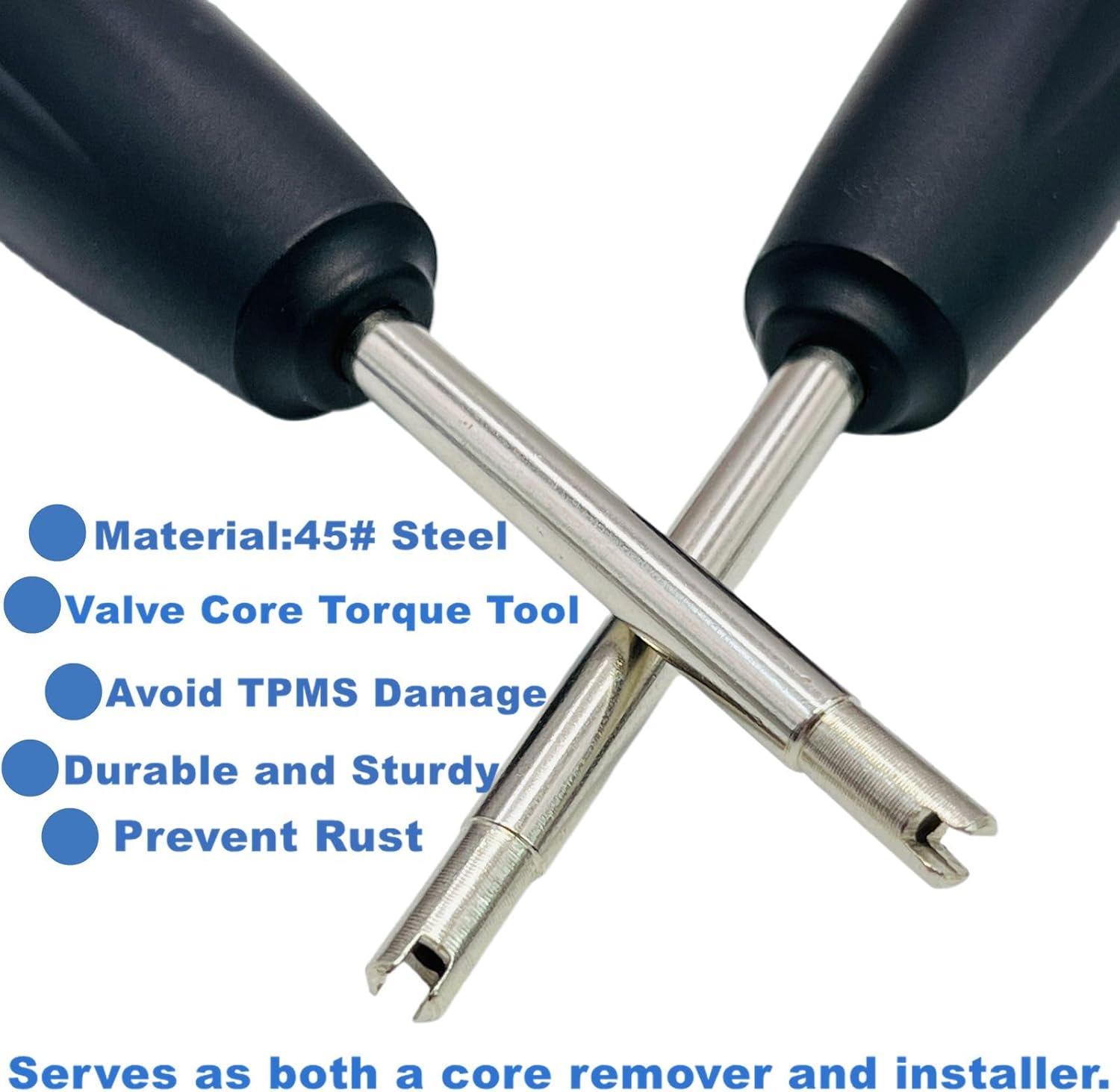 VOTNMIC 2 Pieces Valve Core Torque Tool, Avoid TPMS Damage, Valve Core Removal and Installation Tool, Helps Guard against over or under Torquing,Black, Silver image number 1