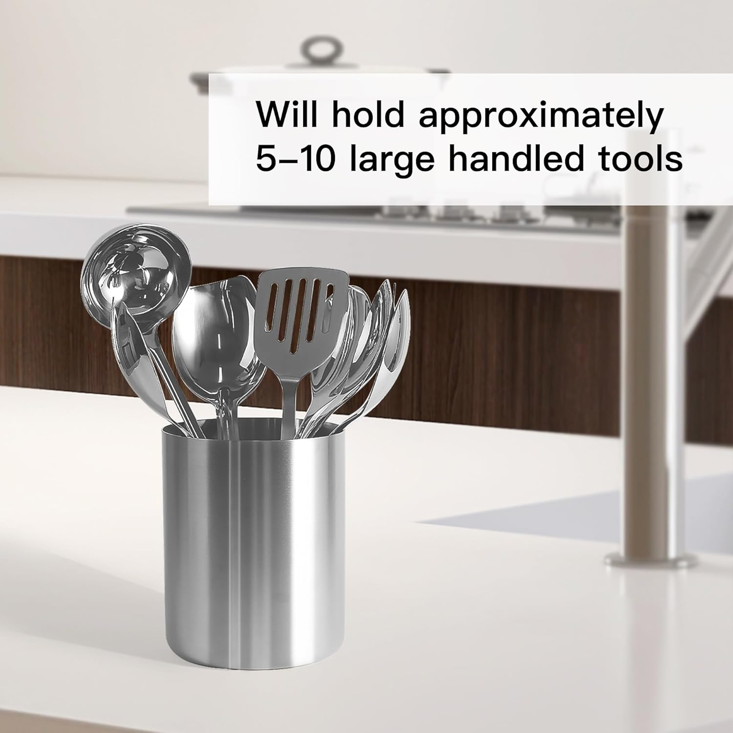 IMEEA Small Kitchen Utensil Holder for Countertop SUS304 Stainless Steel Utensil Crock for Kitchen Counter Utensil Organizer Storage Caddy image number 2
