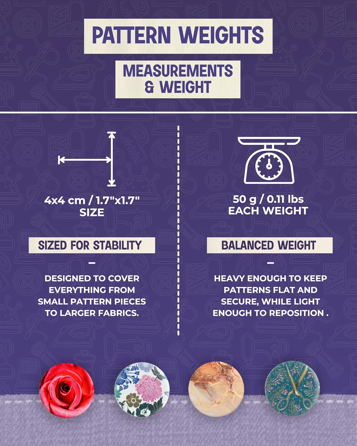 The Quilted Bear Pattern Weights Set of 6X40Mm - Scratch Resistant Paper Weights/Pattern Weights for Sewing, Dressmaking or Cutting Fabric (TQB - Donuts) image number 1