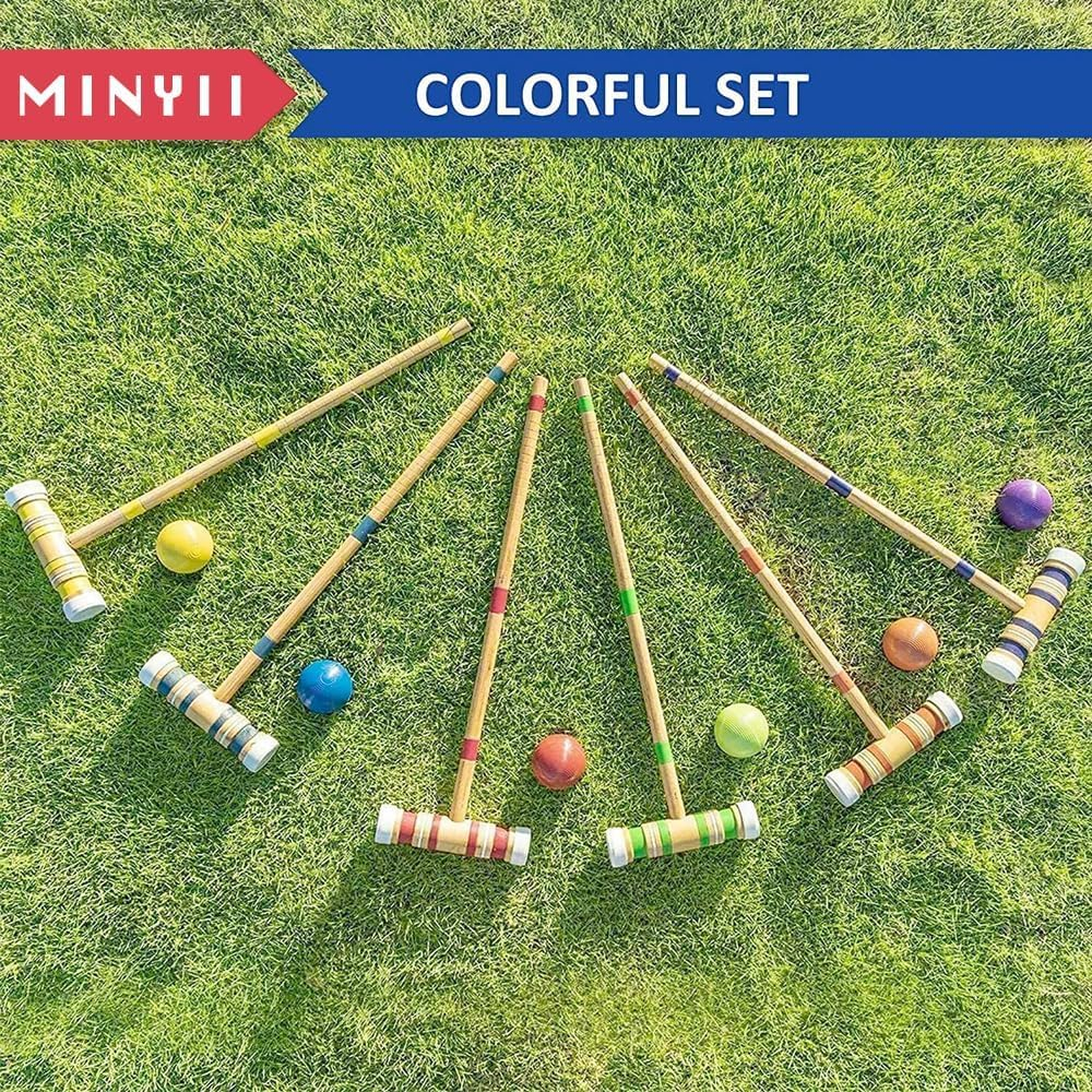 Six-Player Croquet Set with Wooden Mallets, Colored Balls, Sturdy Carrying Bag for Adultski, Perfect for Lawn,Backyard,Park and More (Colorful) image number 1