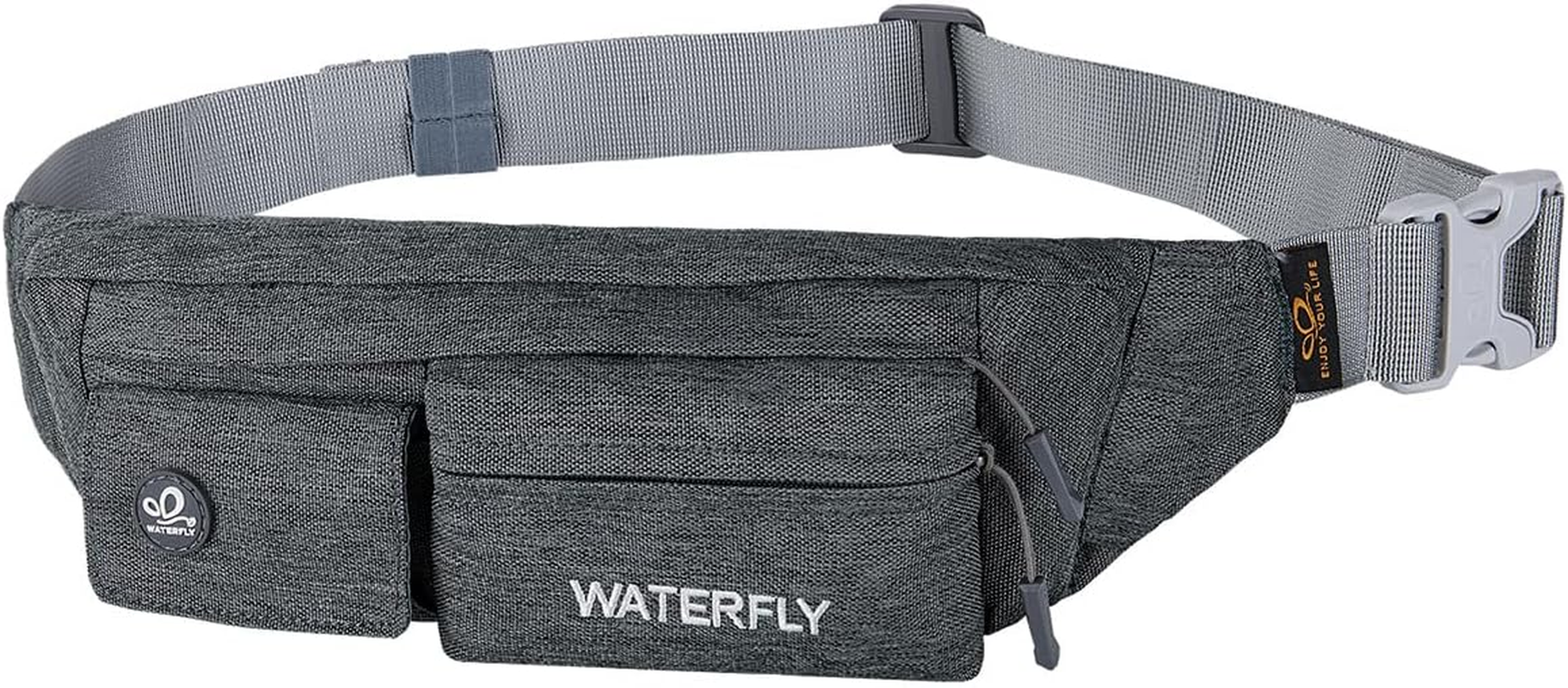 WATERFLY Fanny Pack for Women Men Water Resistant Small Waist Pouch Slim Belt Bag with 4 Pockets for Running Travelling Hiking Walking Lightweight Crossbody Chest Bag Fit All Phones&hellip;