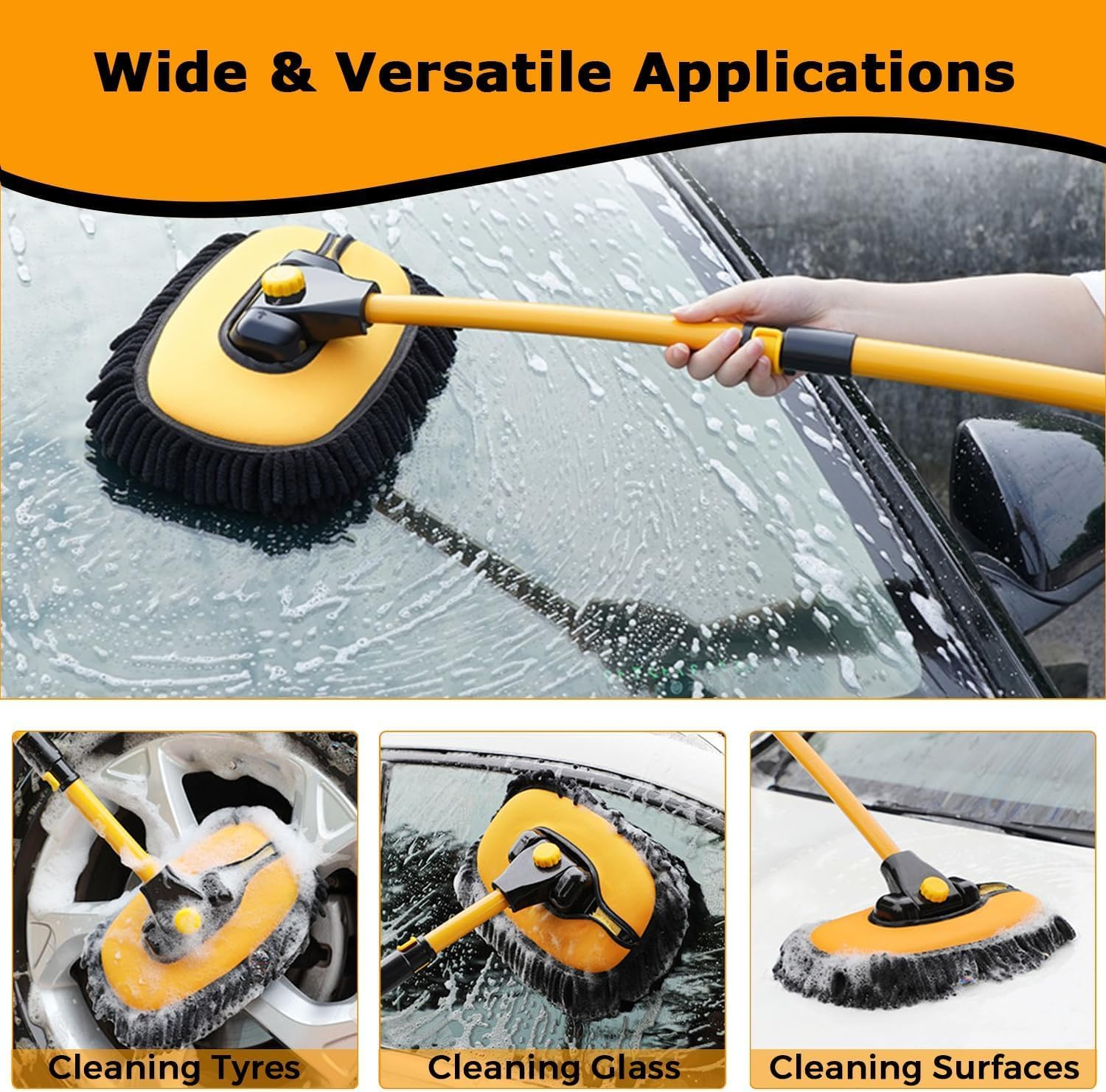15&deg; Curved Car Cleaning Brush Car Wash Brush with Telescopic 43" Aluminum Alloy Handle for Soft Chenille Head Wash Mop for Scratch Free Cleaning of Caravans, Vans, Trucks, Boats, RV Roofs image number 4