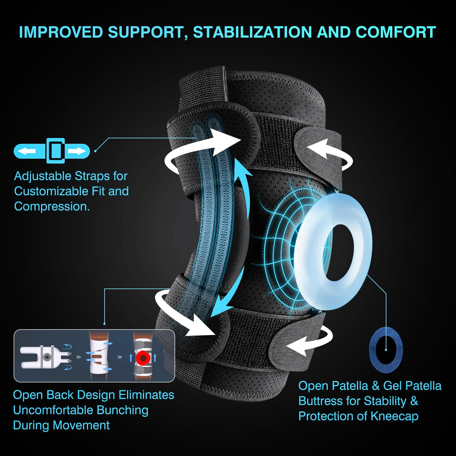 JOLAYSO Hinged Knee Brace with Side Stabilizers & Removable Metal Hinges for ACL, MCL, Meniscus Tear, Arthritis, Tendon Pain Relief & Recovery Support for Running - Men & Women (Adjustable for Small/Medium/Large)