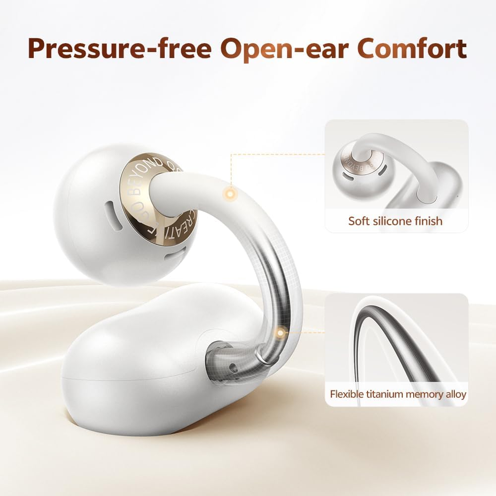 QCY Crossky C50 Clip on Earbuds Open Ear Wireless Bluetooth 6.0 Headphones with 4 Mic, 35H Playtime Ear Cuff Earbuds Comfortable for Running/Fintness, IPX5 Waterproof, Ultra Lightweight - White image number 5