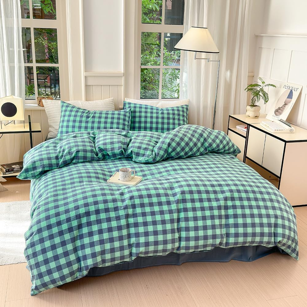 FACE TWO FACE 3-Piece Duvet Cover Set,100% Washed Cotton Duvet Cover,Ultra Soft and Easy Care,Simple Style Bedding Set (Queen, White)