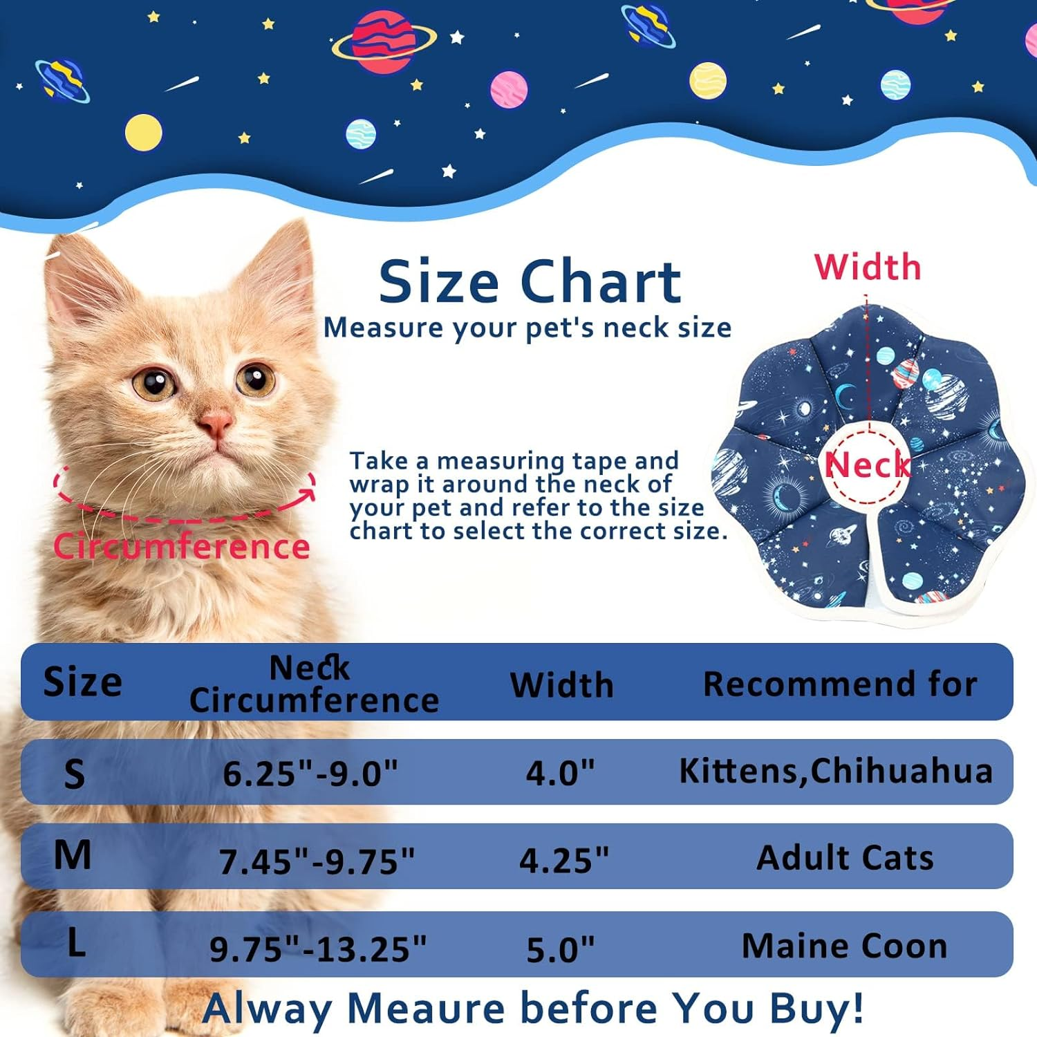 Cat Recovery Collar Protective Pet Cone Collar for after Surgery, Adjustable Elizabethan Collar Soft Comfortable Lightweight for Cat Kitten Prevent from Licking Wounds Scratching, Not Block Vision (M) image number 2