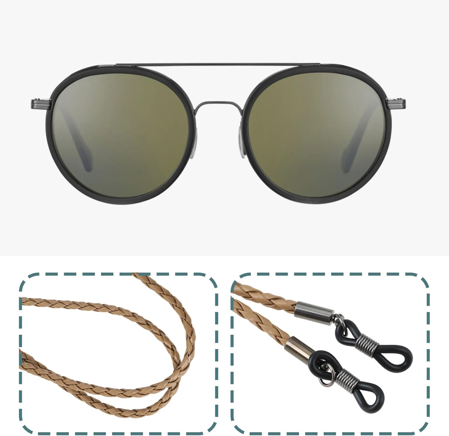 AS Axis Spindleon 2 Pcs Glasses Chain PU Leather Light Brown Hanging Rope 65Cm Suitable for Reading Glasses Sunglasses - Light Brown image number 2