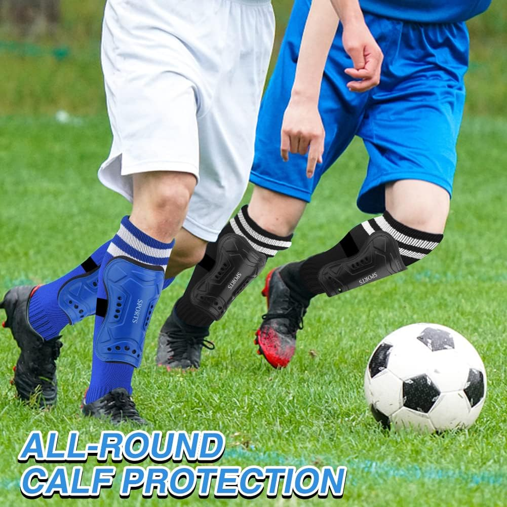3 Pairs Youth Soccer Shin Guards - Impact Resistant Kids Soccer Shins Guards + 3 Pairs Long Soccers Socks, Flexible Football Shin Pads Protectors for 6-15 Years Old Boys Girls Children Teenagers