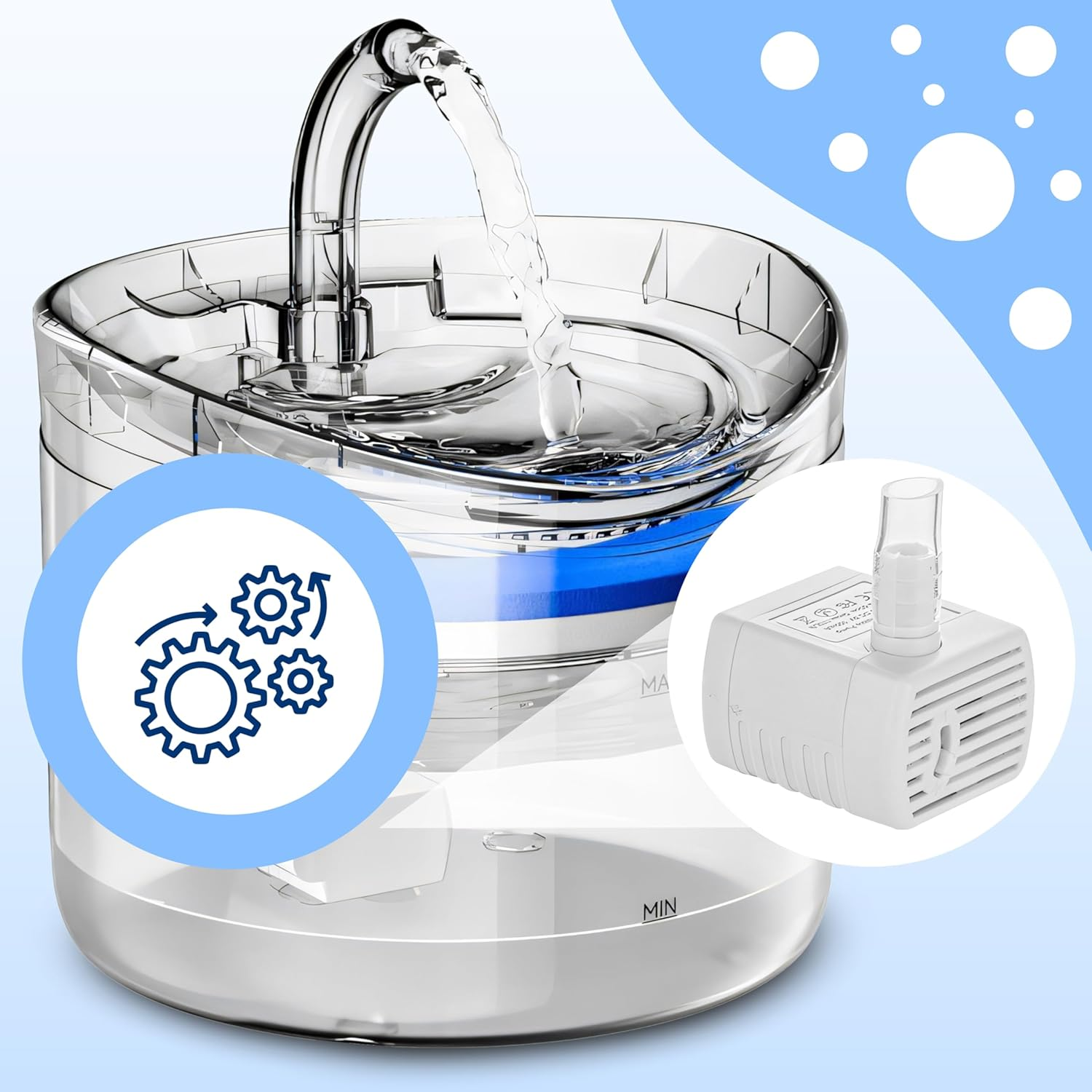 Retoo Cat Fountain Drinking Fountain 2.5 L Cat Drinking Fountain Water Fountain for Cats Dogs Automatic Pet Fountain Water Tank for Indoor Quiet Pump Water Filter 16.5 X 16.5 X 15.5 Cm image number 4