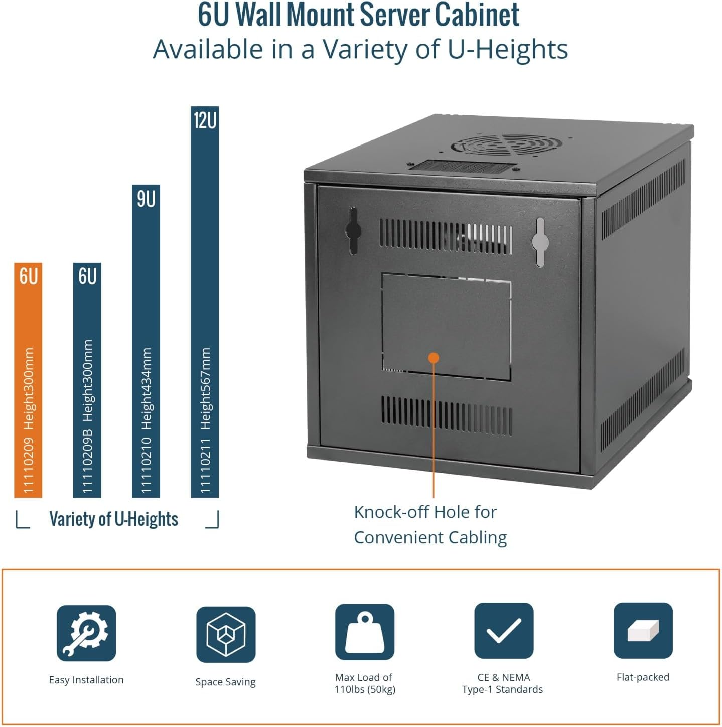 Tecmojo 6U Server Cabinet Wall Mount 10 Inch 330Mm Depth Network Cabinet with Rack Shelf, Brush Panels, Cable Organizer for Small Av/It/Data Devices, 50Kg Capacity, Glass Door image number 2