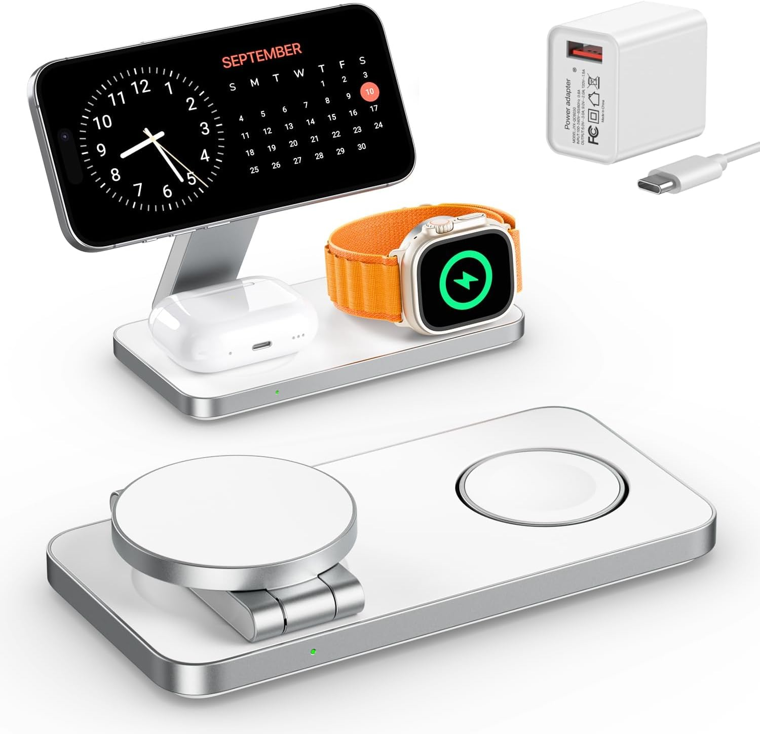 EXW 3 in 1 Wireless Charging Station for Apple, Wireless Charger Stand for Magsafe Fast Charger for Iphone 17-12, Magnetic Charger for Apple Watch and Airpods (White)