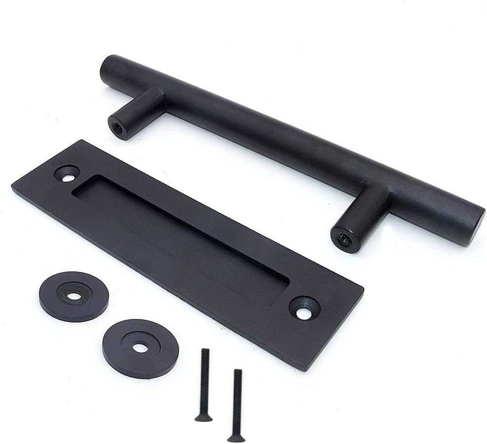 ZONADA Solid Stainless Steel Door Handle, 28Cm round Sliding Barn Door Handle, Pull and Flush Set Single round Handle Hardware -Black image number 5