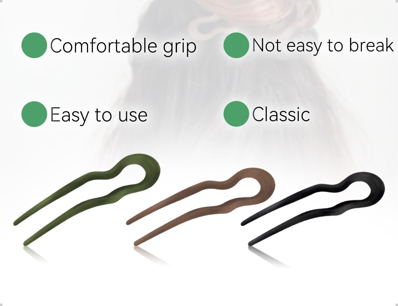 AOYEGIC Pack of 3 French U-Shaped Hairpins, Plastic Wave Shape U-Shaped Hair Fork, Frosted French Pin Suitable for Girls Fashion Trends, Fashion Accessories (3 Colours) image number 6