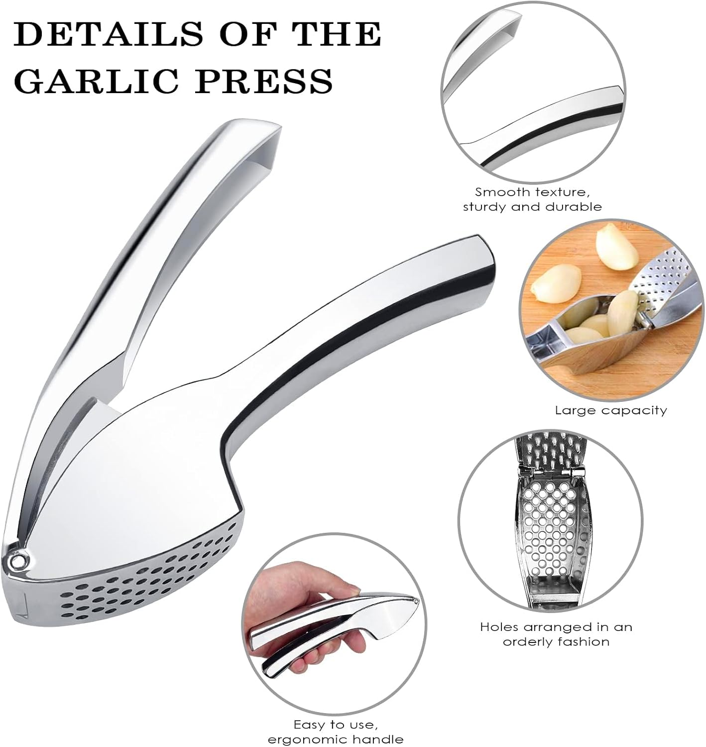 Jidyllic Premium Garlic Crusher,Heavy Duty Garlic Crusher and Mincer Garlic Press with Handle Manual Garlics Press Professional Kitchen Gadgets for Chopped Vegetables Uses image number 4