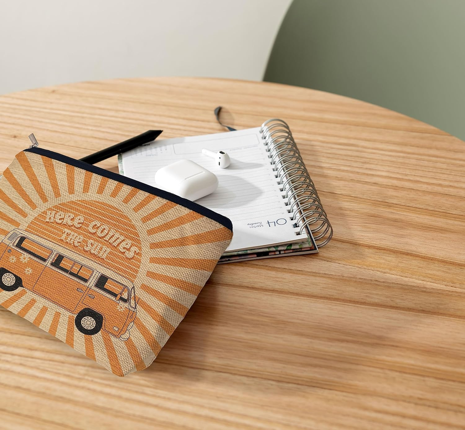 Ayxvt Here Comes the Sun Retro 70S Hippie Orange Bus Sunshine Ray Cosmetic Bag Decorative Women'S Makeup Bag, Yellow image number 3