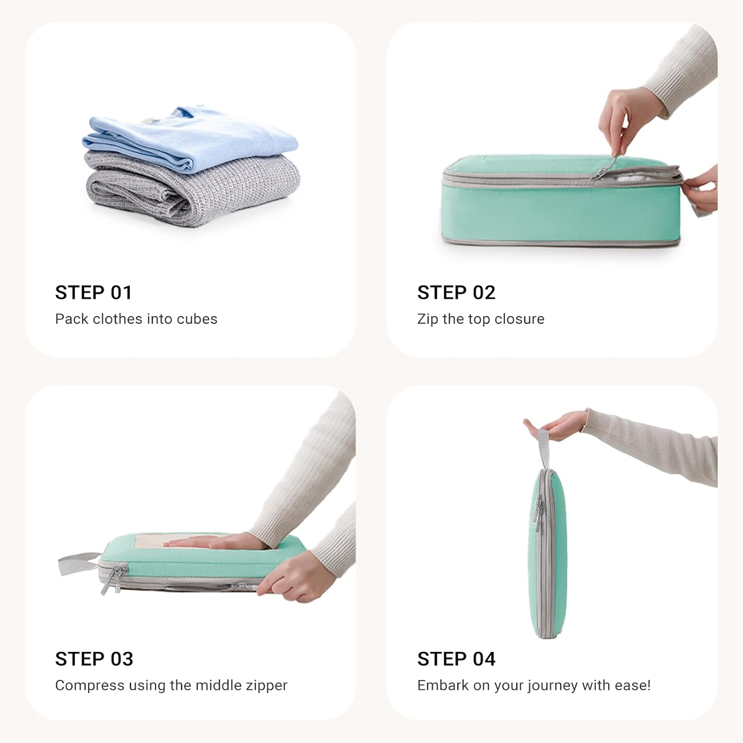 10 Set Lightweight Compression Packing Cubes Travel Organizer for Carry-On Luggage Suitcase Backpack, Space-Saving Luggage Organizer Bags with Extra Shoe Bags, Lake Blue - 10Pcs-Blue image number 3