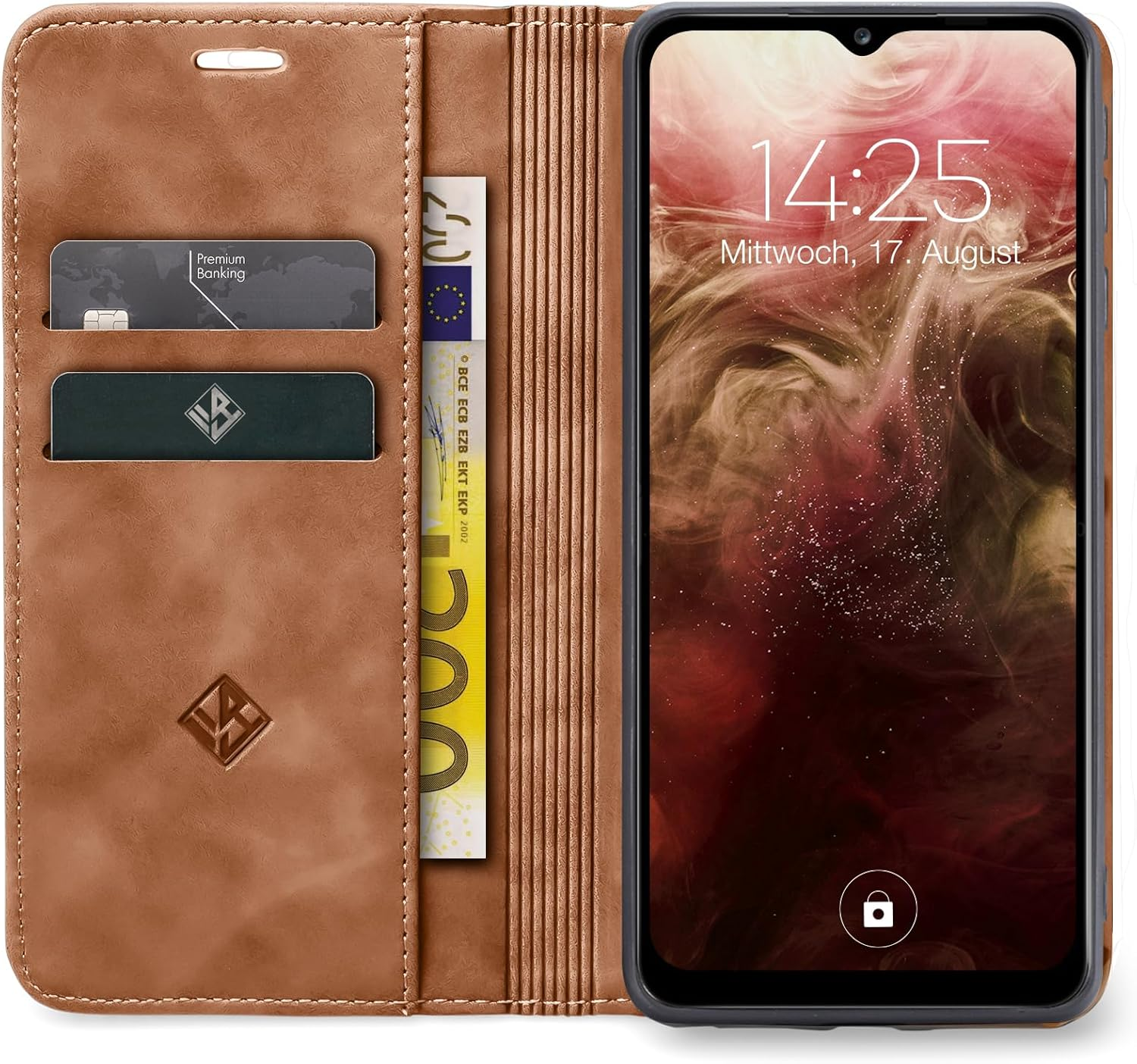 LBH Mobile Phone Case for Samsung Galaxy A13 in Light Brown with Card and Money Compartment Smartphone Case with Stand Function Flip Case Protective Case Magnetic Closure Vintage image number 4