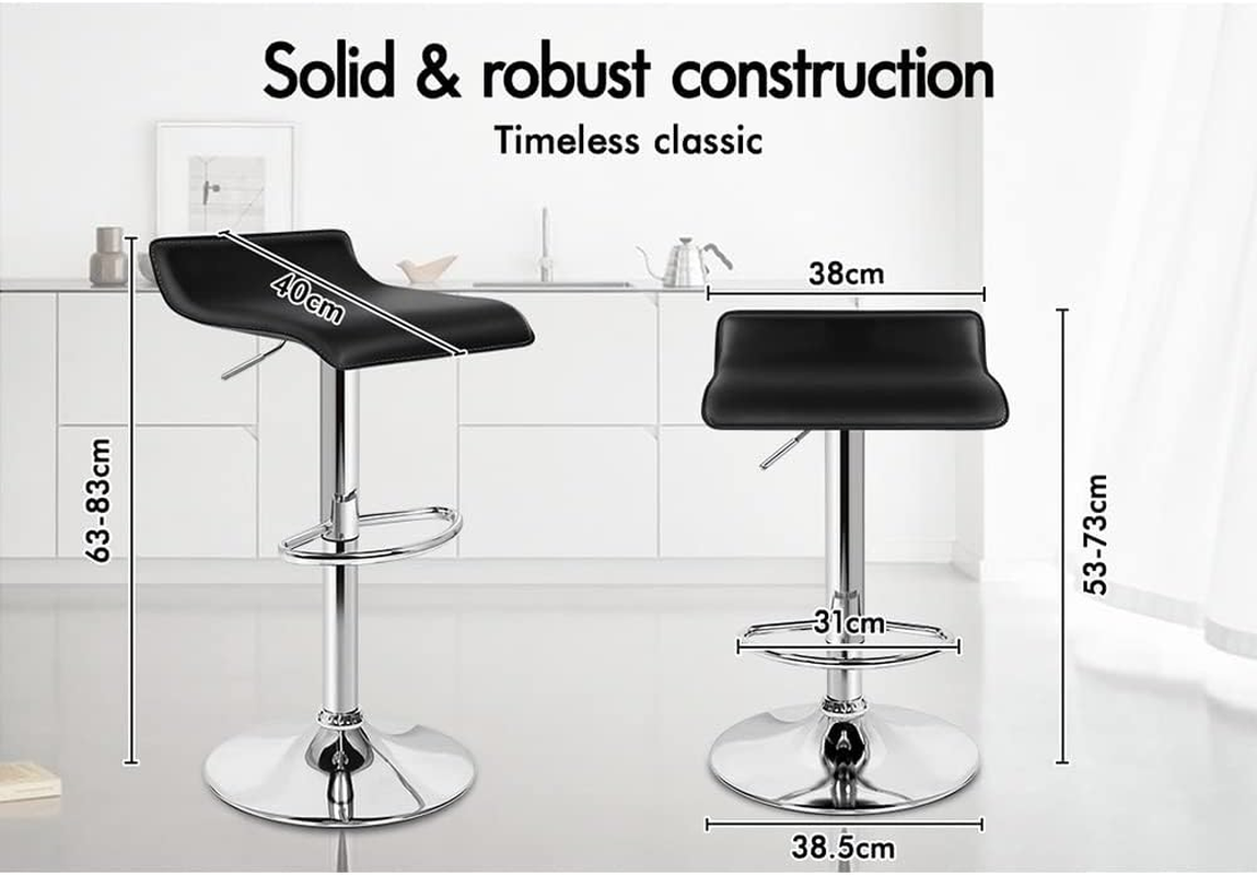 ALFORDSON 2X Bar Stool PU Leather Saxton Swivel Kitchen Barstools in 53-73Cm Adjustable Backless Seat Height Counter Dining Chairs with Footrest and Floor Protector (Black) - Portia White image number 3