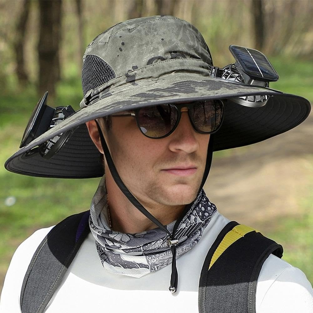 Wide Brim Solar Fan Hat, Solar Powered Hat Fan, for Hiking, Camping and Fishing