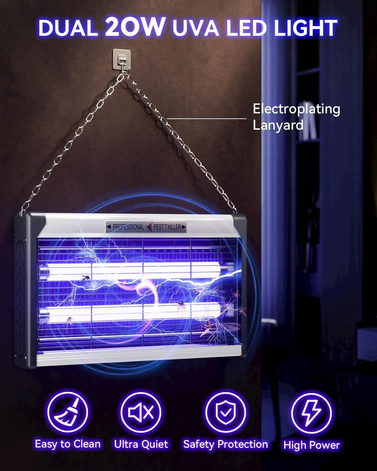 Mosiller Bug Zapper Fly Killer - 40W Mozzie Mosquito Trap Indoor Bug Trap, Insect Fly Trap Lamp, LED Insect Killer Fly Catcher Fly Zapper for Home Office Warehouse Garden