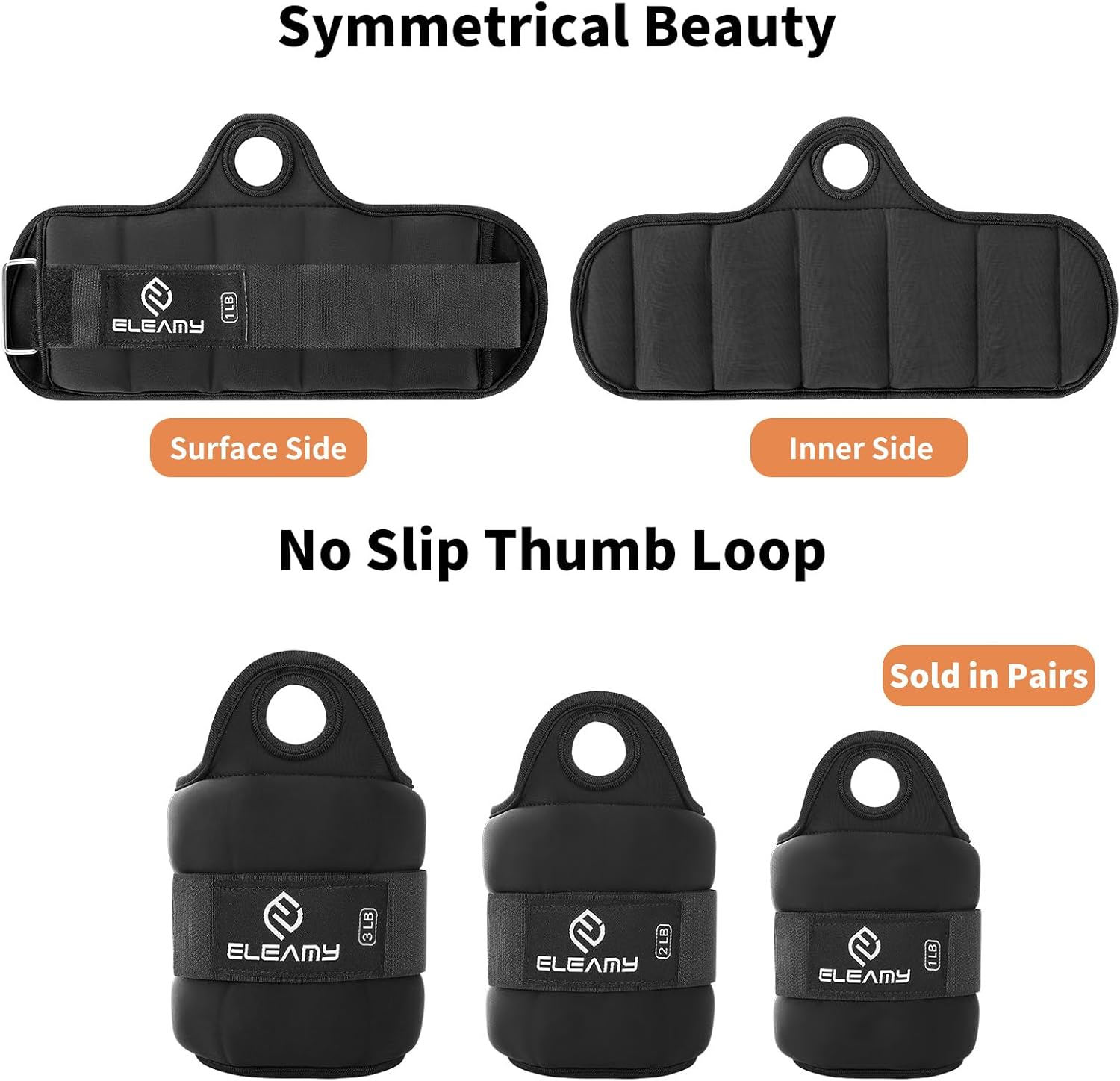 ELEAMY Wrist Weights with Thumb Loops Lock for Women & Men 1Lb*2/2Lbs*2/3Lbs*2, Suitable for Walking, Running, Yoga, Aerobics，Wrist & Ankle Weights Strength Training image number 4