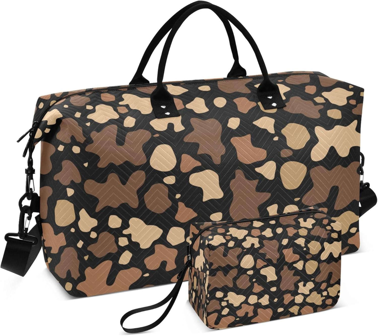 Large Bag Travel Tote Gym Bag Travel Weekender Gear Bag with Toiletry Bag for Hiking Multifunctional Brown Color Cowhide Frame Pattern, Multi, 1 Size, Multi, 1 Size image number 1