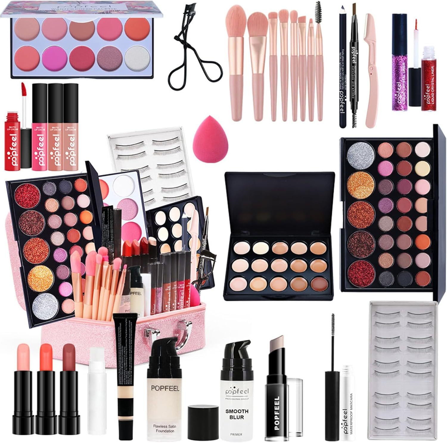 Professional Makeup Set, Roseflower Premium Eyeshadow Palette Kit with Makeup Brush Set Eyebrow Pencil, Makeup Box for Women/Girls/Teenagers - B