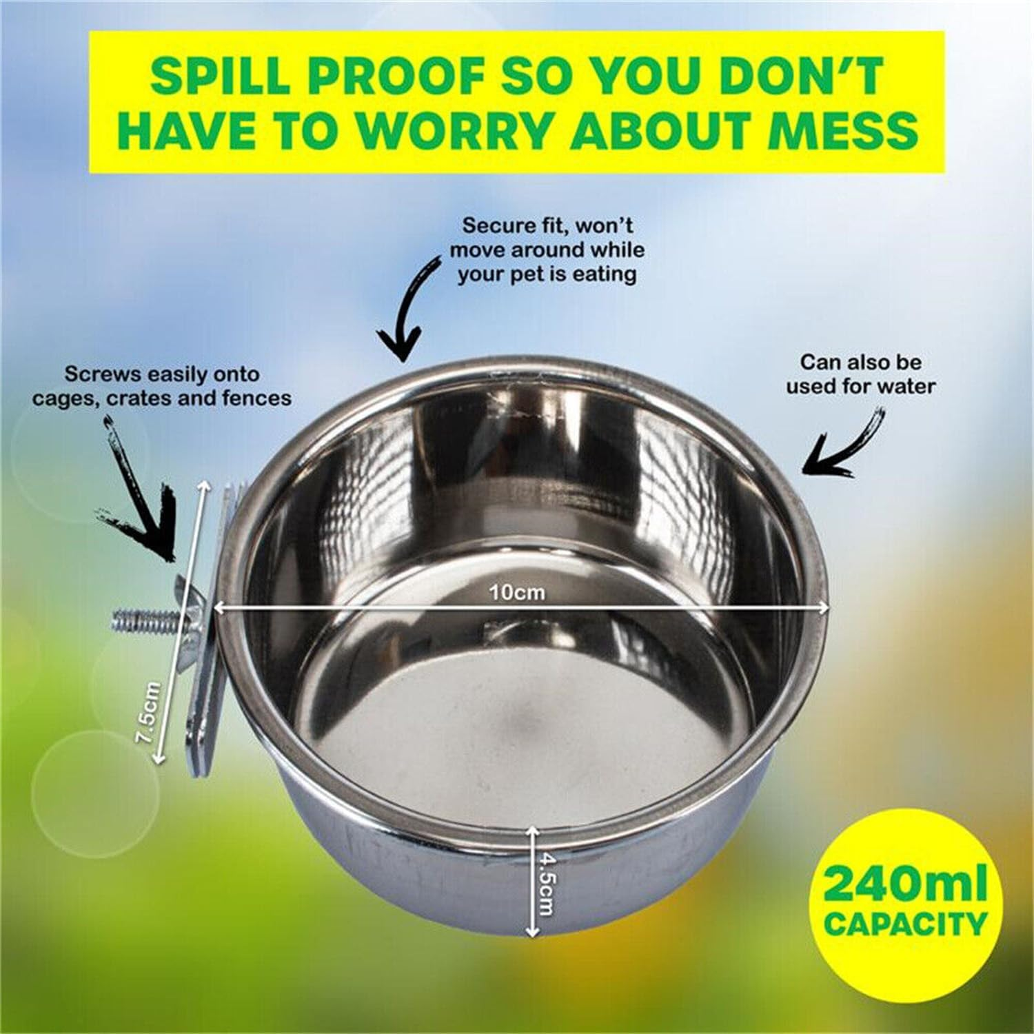 Leona Co Stainless Steel Pet Feeder Water Bowl 240Ml Bird Parrot Feeders Water Cage Bowls with Holder Bird Feeding Dish Cups for Bird Parrot Small Animal