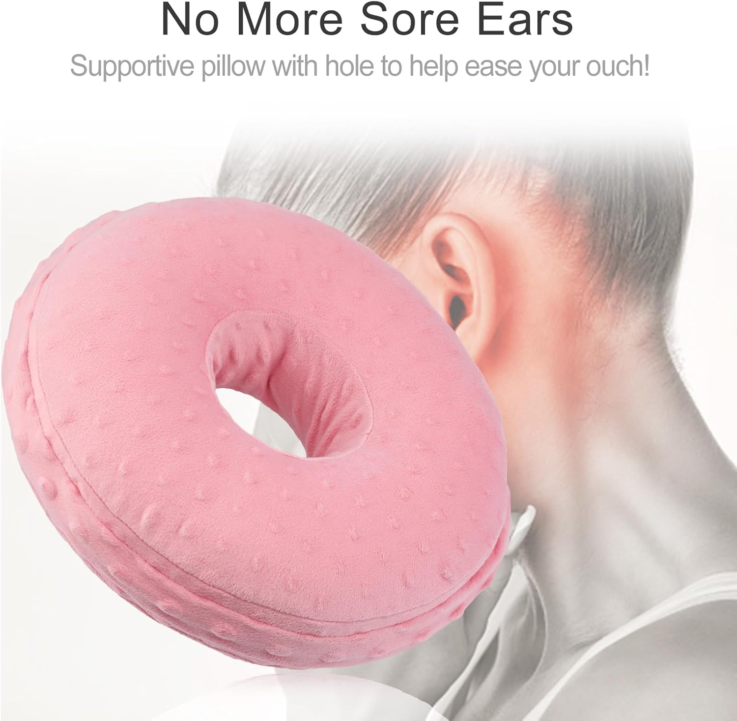 Piercing Pillow with Washable Cover, Ear Piercing Pillow for Side Sleepers with Ear Hole for Ear Pain Relief Cartilage Piercing Side Sleeping Pillow Pressure Sore Cnh Donut Pillow Minky Dot Coral