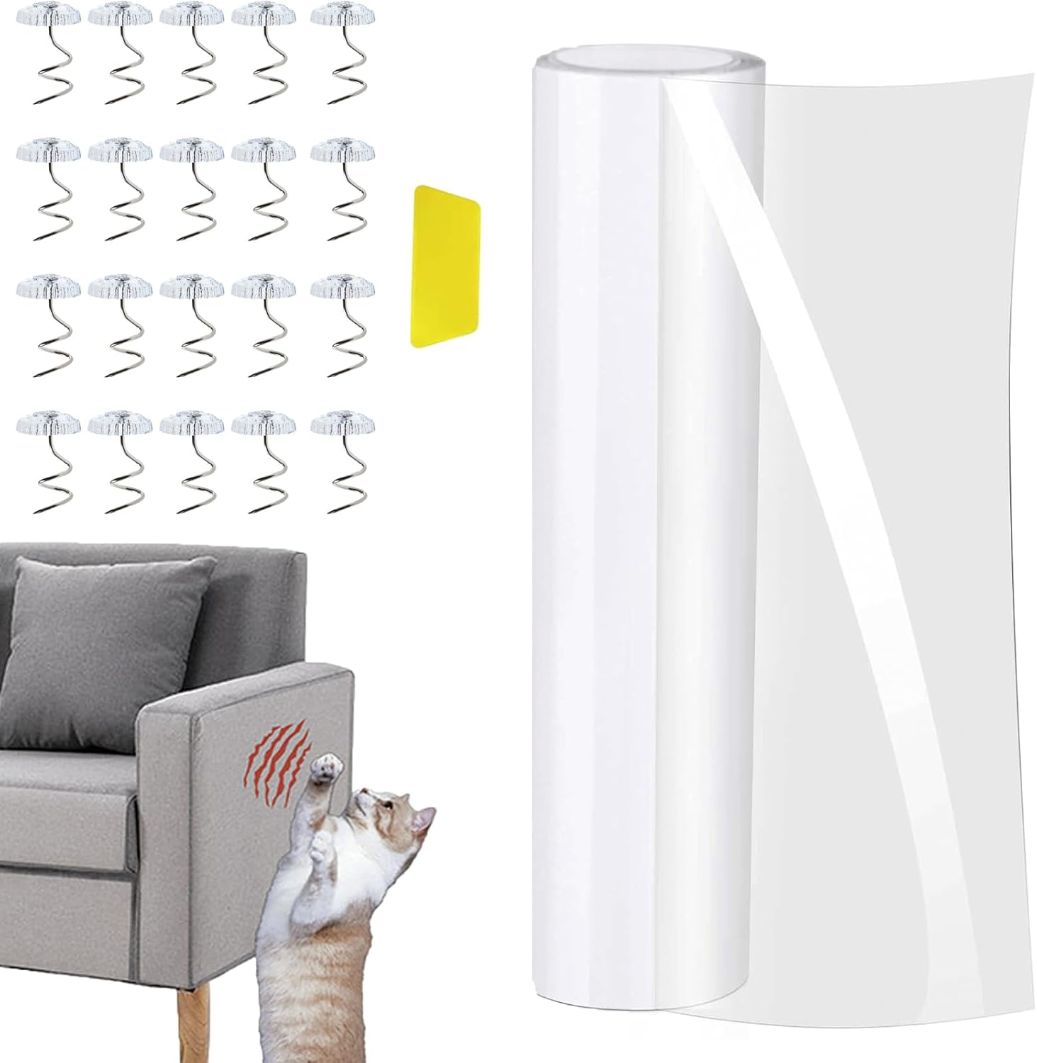 30 X 300 Cm Cat Scratch Protection Film, Scratch Protection Film, Sofa Cat with 20 Screws, Anti-Scratch Film for Cats, Wall Protection Film, Self-Adhesive, Film for Furniture, Sofa, Wall and Door image number 6