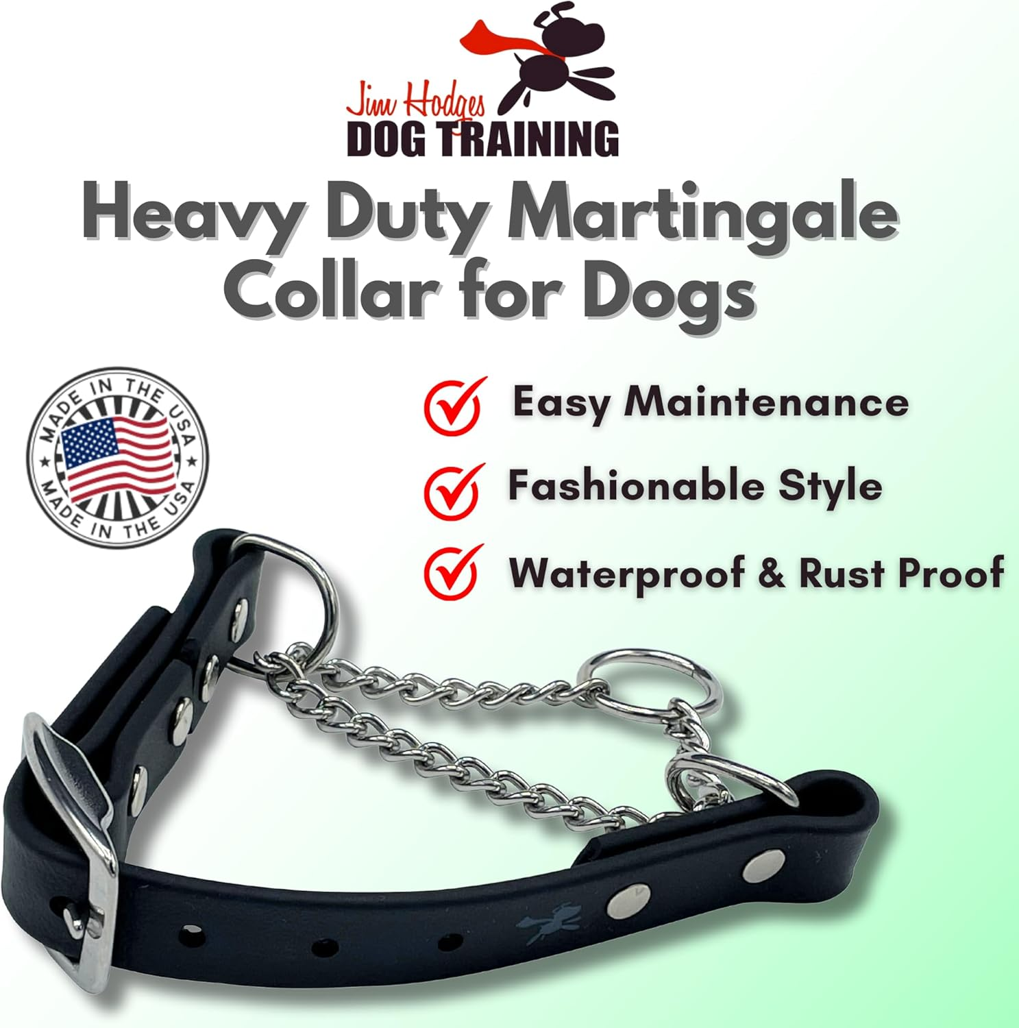 Jim Hodges Dog Training Martingale Collar for Dogs, Biothane, Stainless Steel Hardware, No Pull, Made in the USA, Professional Grade, Medium, Black image number 7