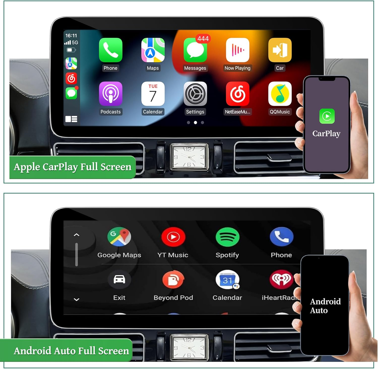 Carplay for Mercedes NTG 4.5/4.7 GL X166 ML W166 Upgrade 12.3 Inch Androdi Screen Android Auto Full (Split) Screen Mirroring App Netflix Spotify Wi-Fi Navigation Google Maps Vehicle Cameras (128GB)