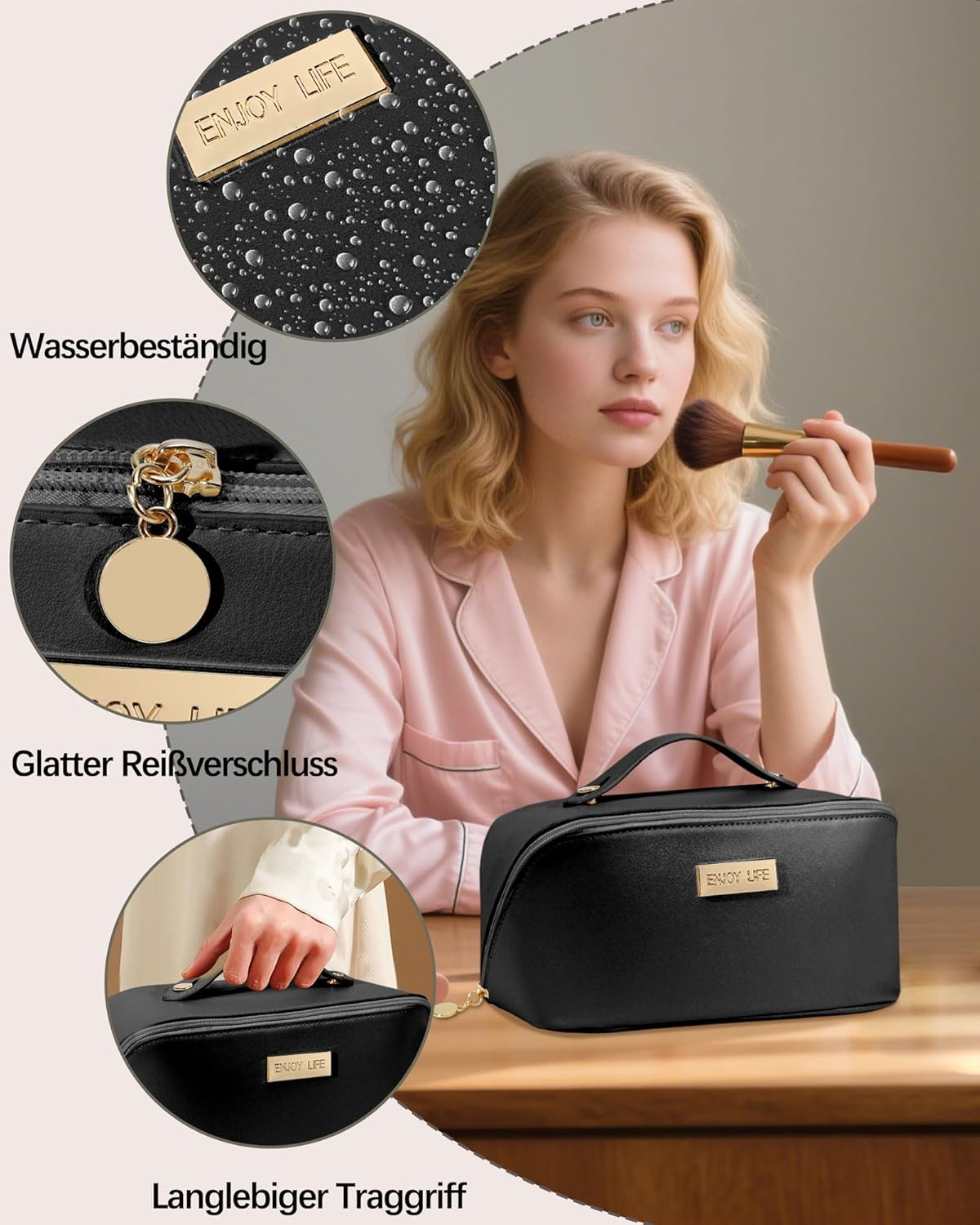 BEENLOVE Women'S Toiletry Bag Cosmetic Bag Makeup Bag Travel Makeup Bag, Aa-Black, 24,13 &times; 12,7 &times; 12,7 Cm, Superior and Distinctive - Aa-Black image number 5